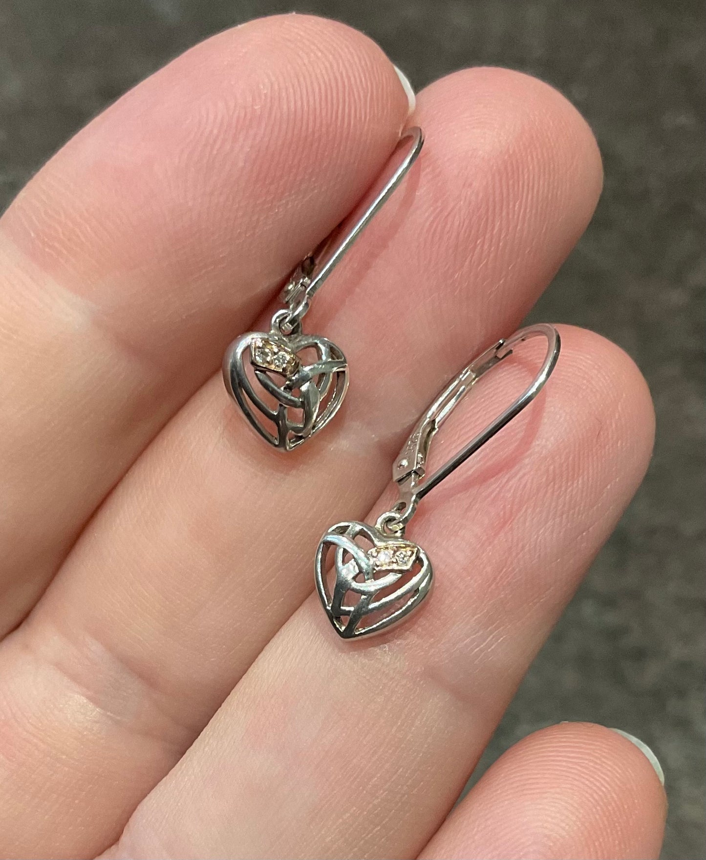 Clogau Hearts Entwined Diamond leverback drop earrings in silver and rose gold
