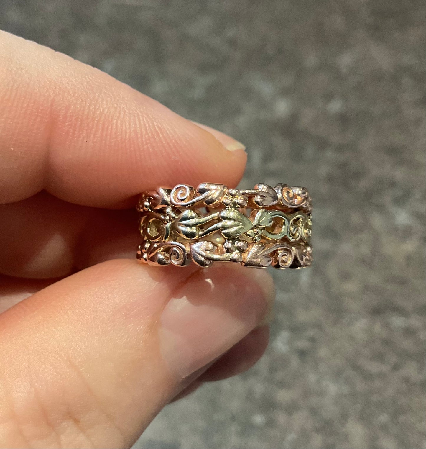 Clogau 9ct Tree of Life wide triple row ring size M1/2- N yellow and rose gold 7.21g