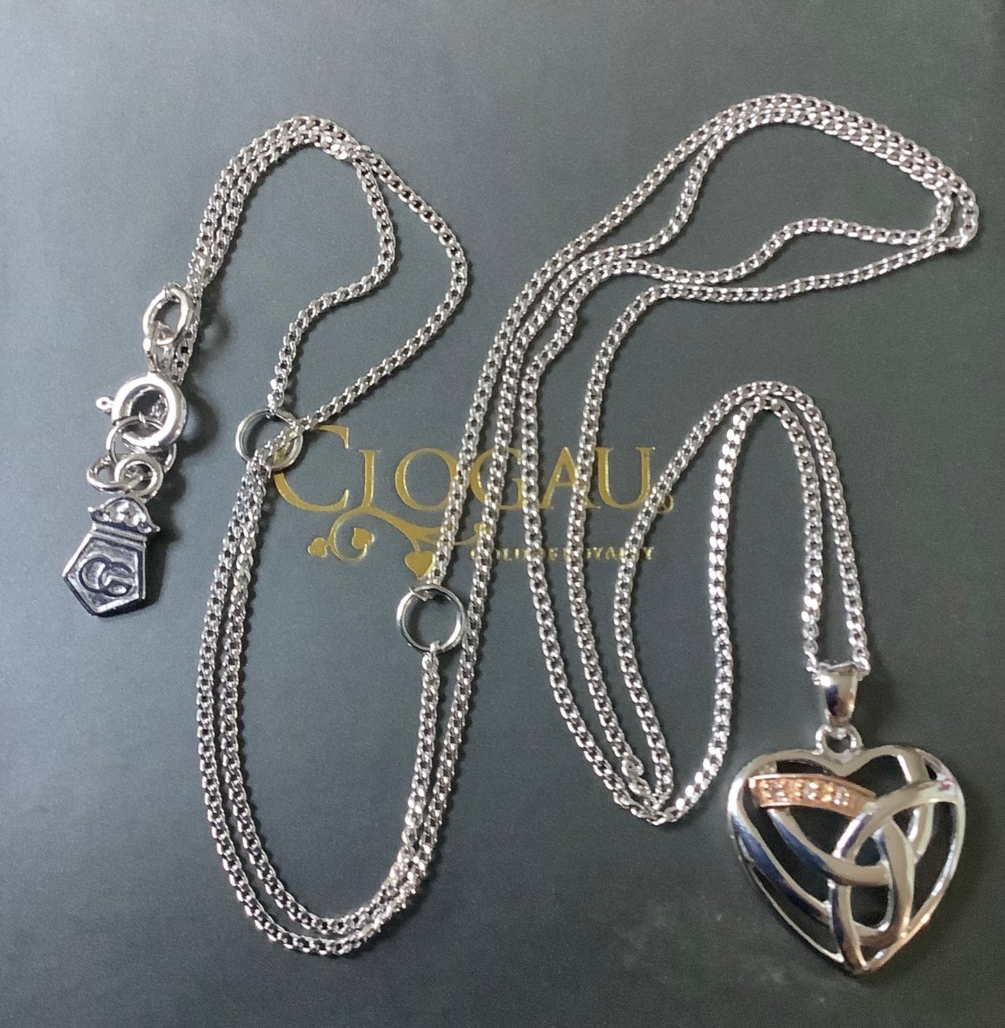 Clogau eternal love diamond heart earrings and necklace set silver and rose gold