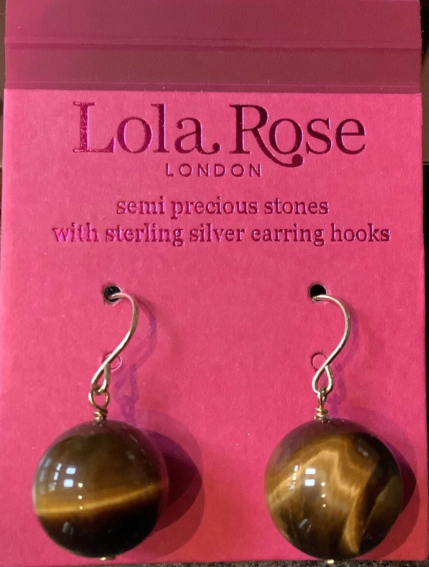 Lola Rose Tigers eye ball drop earrings yellow gold plated sterling silver