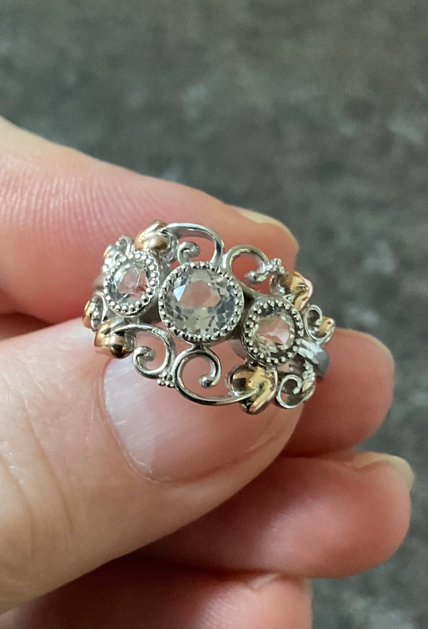 Clogau Tree of Life Trilogy White Topaz ring size O in silver and rose gold