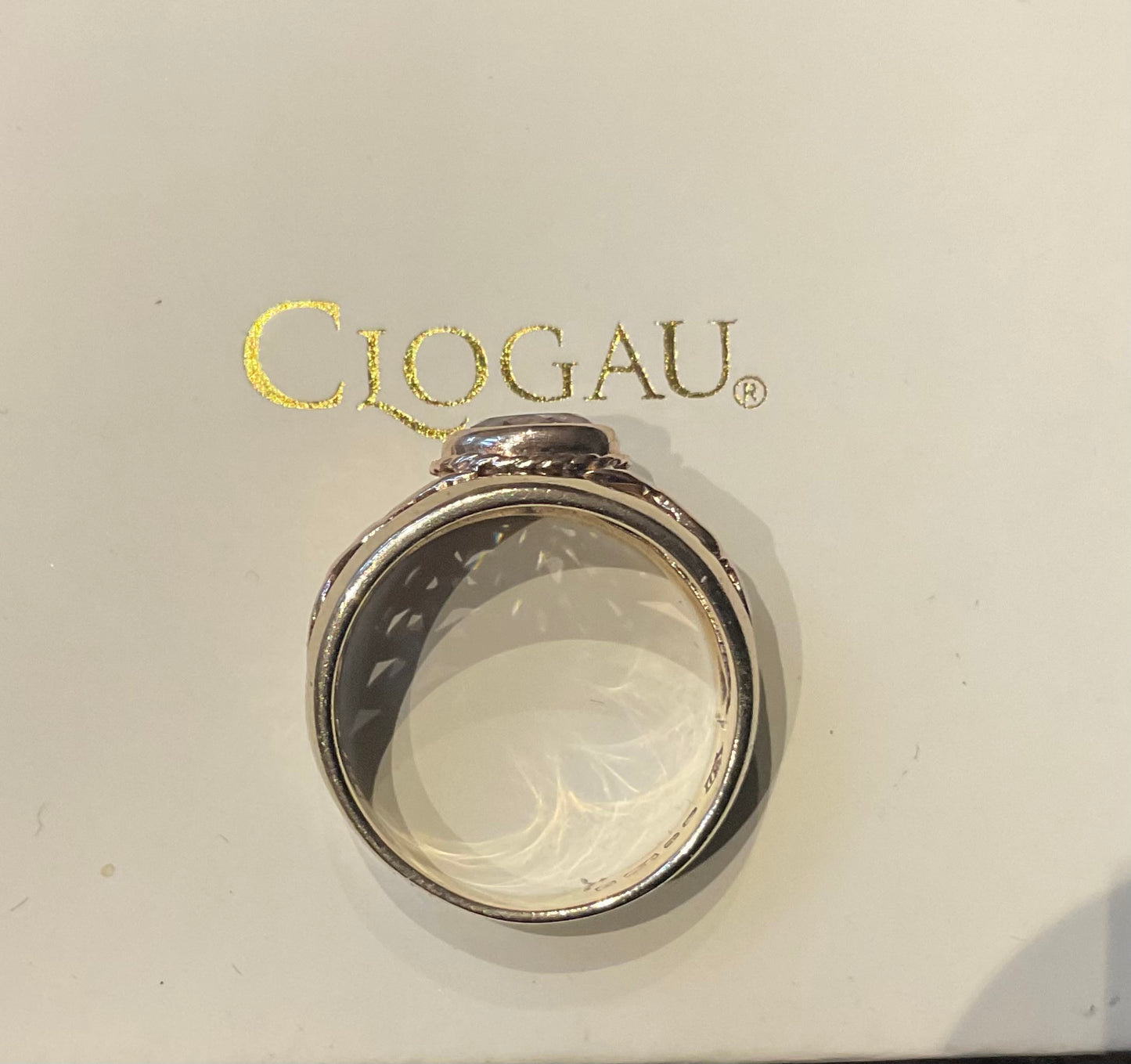 Clogau 9ct St.Davids white topaz Celtic ring size O yellow and rose gold