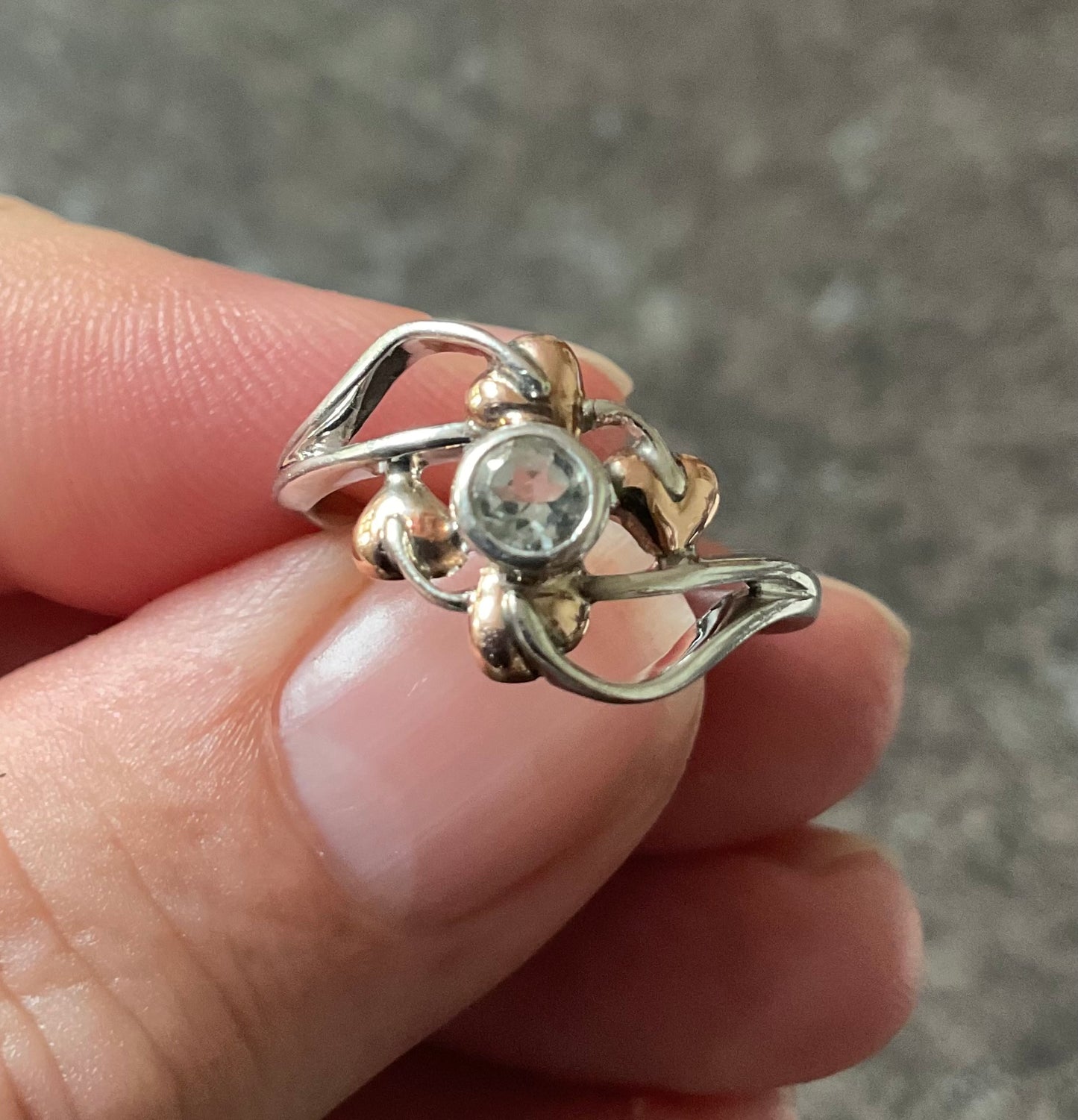 Clogau Love Vine Aquamarine ring size O in silver and rose gold