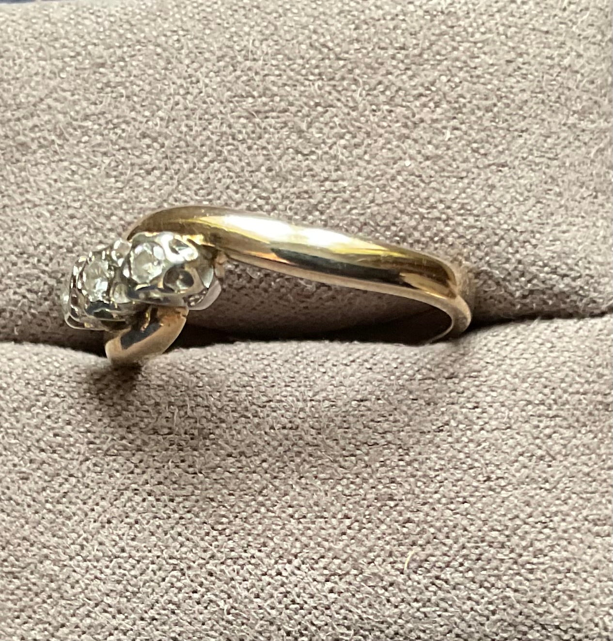 9ct vintage diamond illusion set trilogy bypass ring size L yellow gold London hallmarked