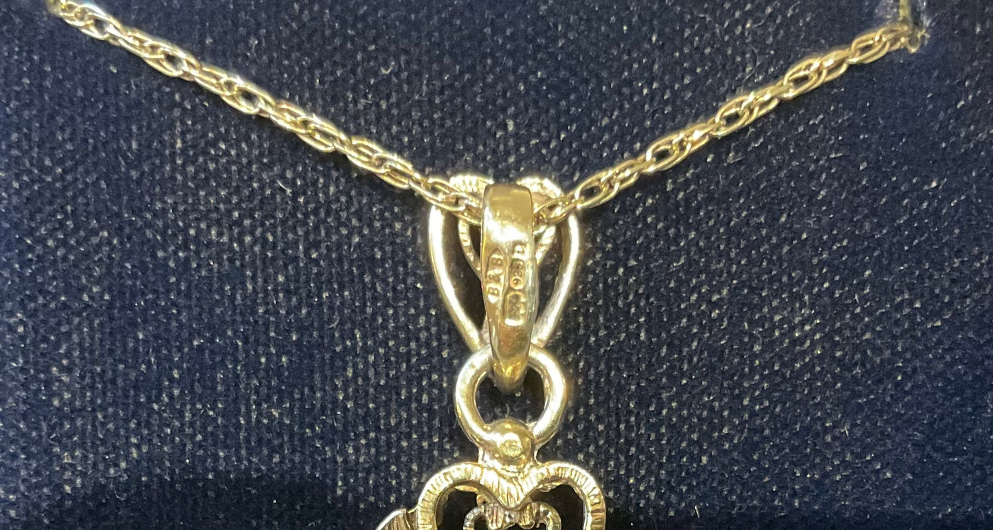 Vintage Brooks & Bentley ornate hearts and flowers cross pendant necklace gold plated 925 sterling silver in original box hallmarked