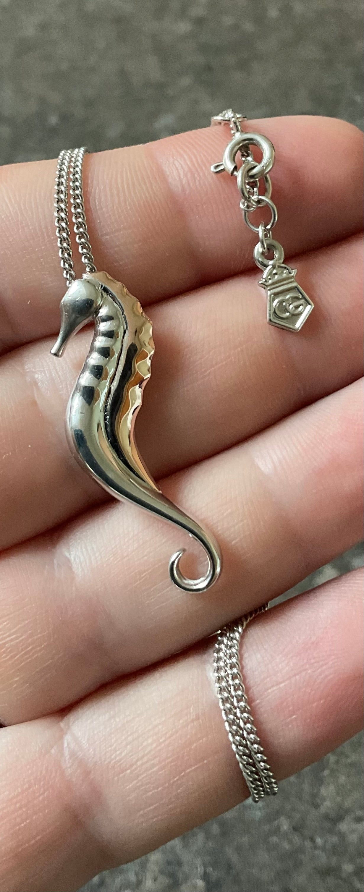Clogau Seahorse pendant necklace in silver and rose gold 20”