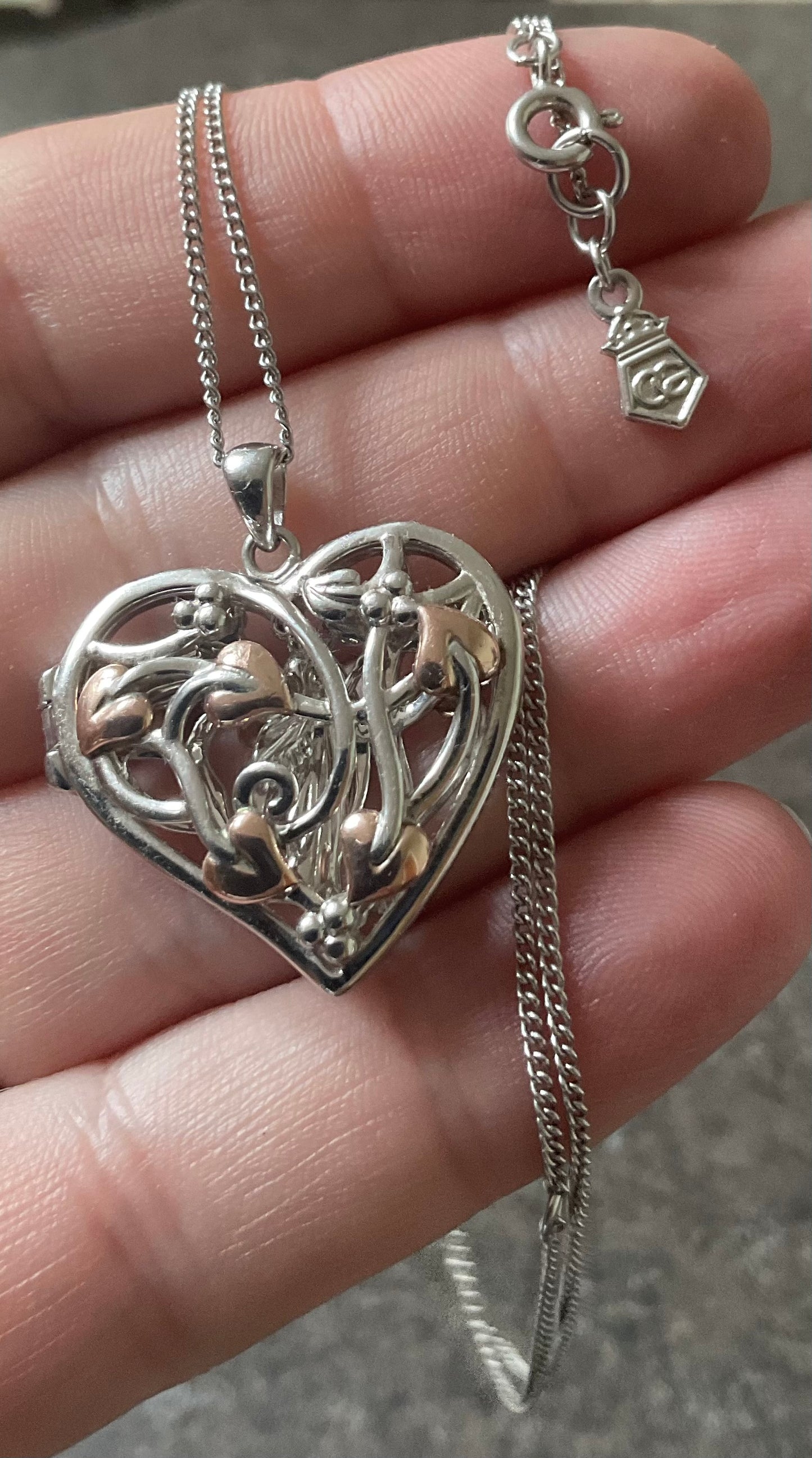 Clogau Large Fairy Heart Lockets necklace 18-22” in silver and rose gold RRP £330