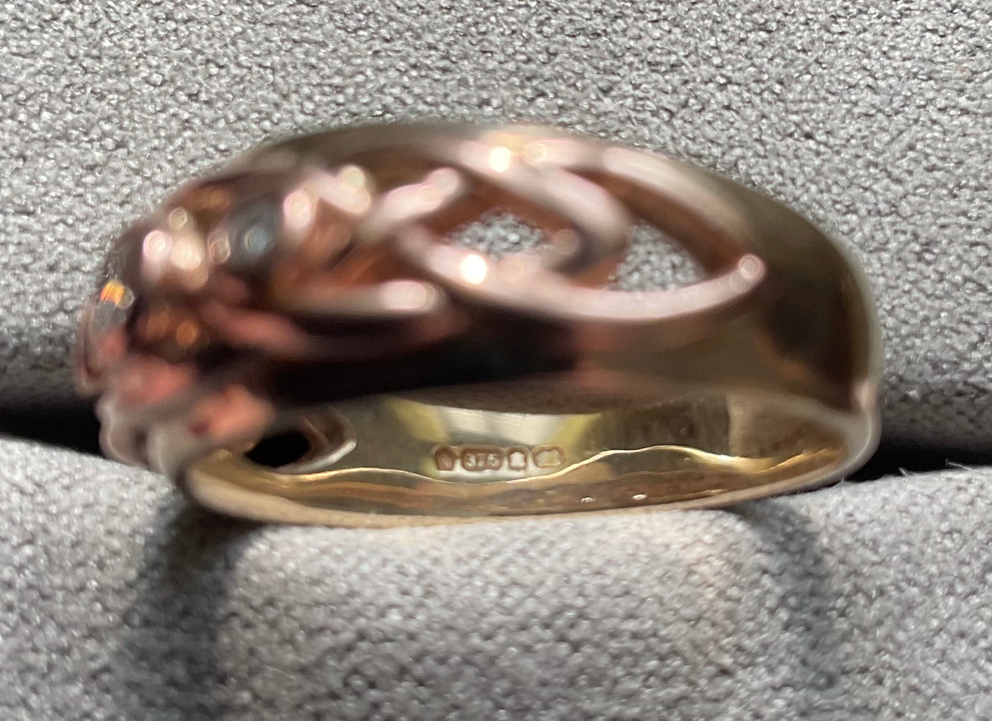 Clogau 9ct 3 Diamond Lovers Knot Celtic weave ring size N1/2 yellow and rose gold 4.83g
