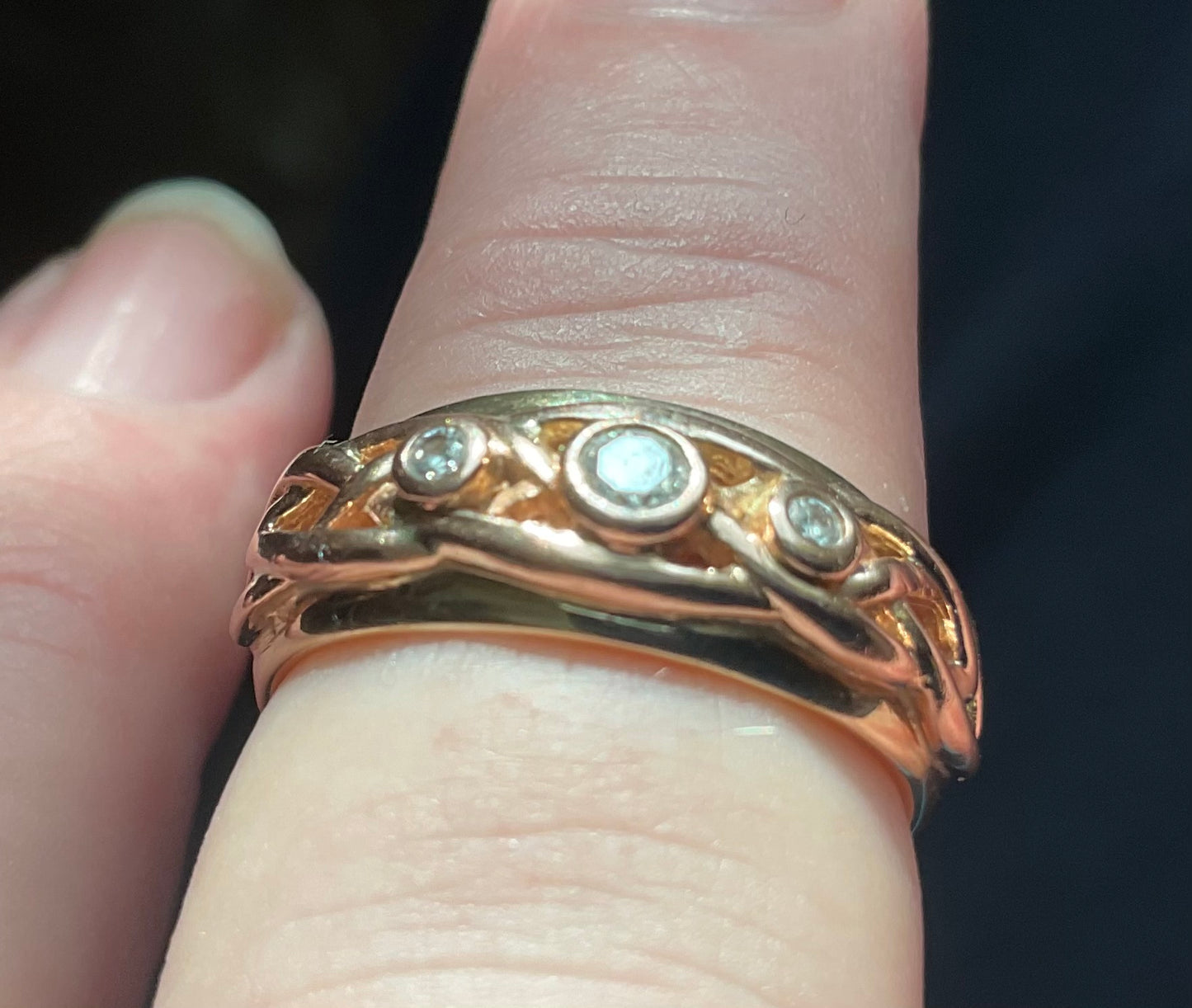 Clogau 9ct 3 Diamond Lovers Knot Celtic weave ring size N1/2 yellow and rose gold 4.83g