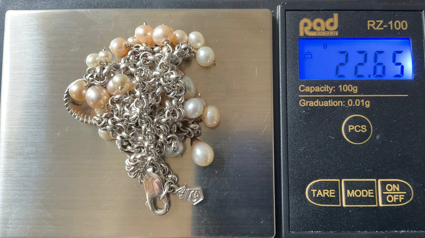 Clogau Beachcomber necklace peaches and cream pearl Y-necklace silver and rose gold 16”