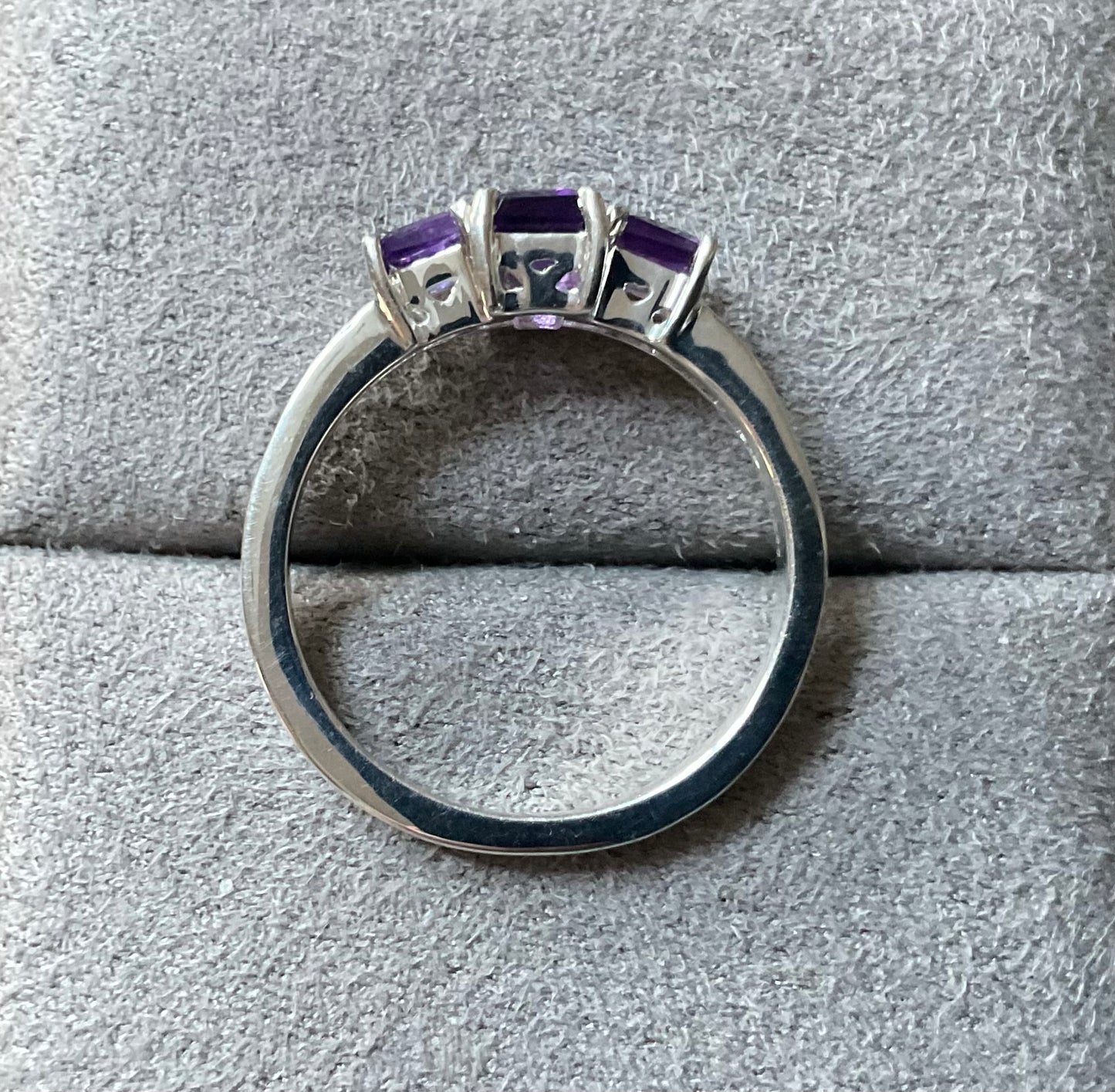 925 Amethyst rectangle and square cut trilogy ring size P1/2