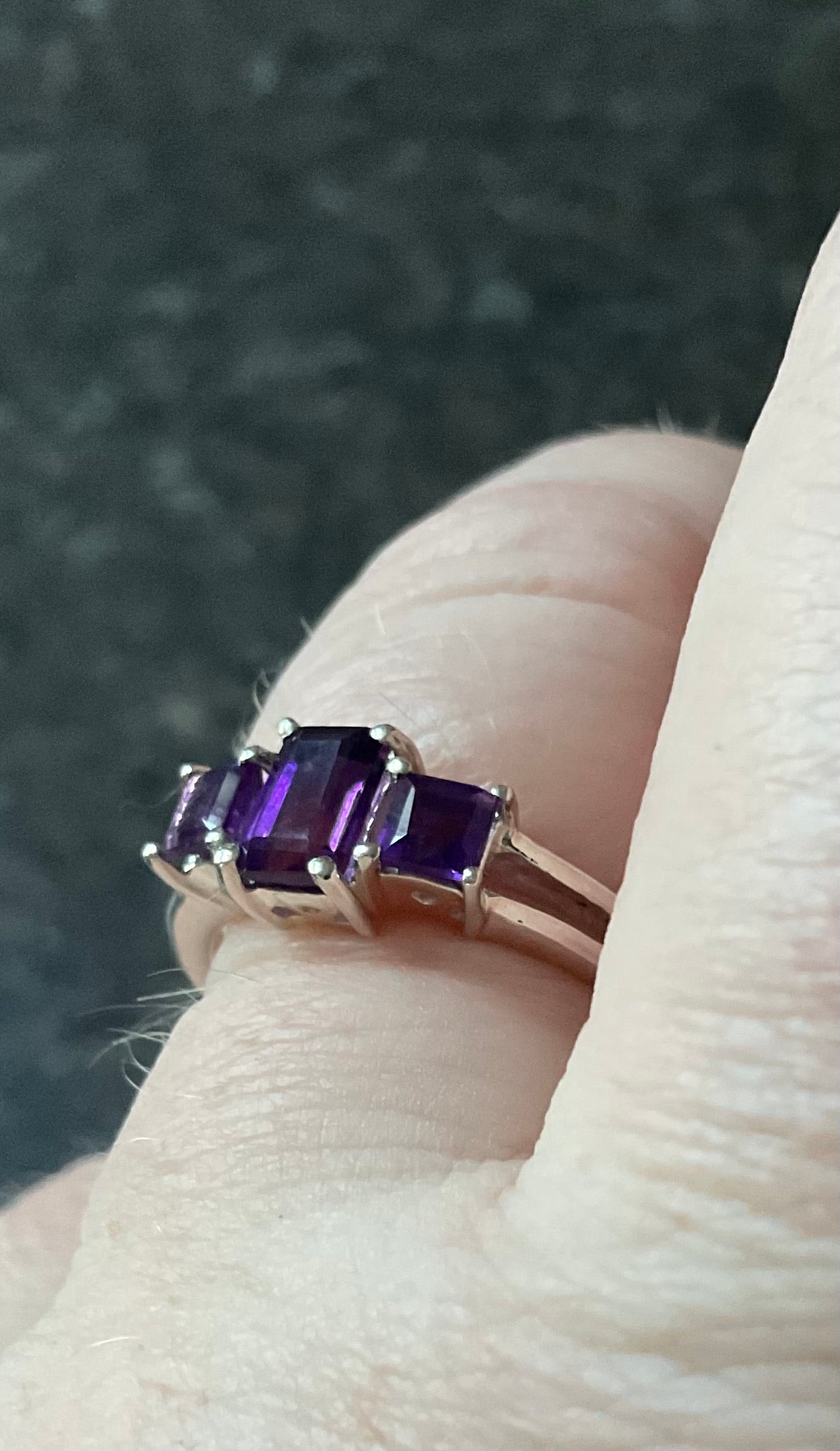 925 Amethyst rectangle and square cut trilogy ring size P1/2