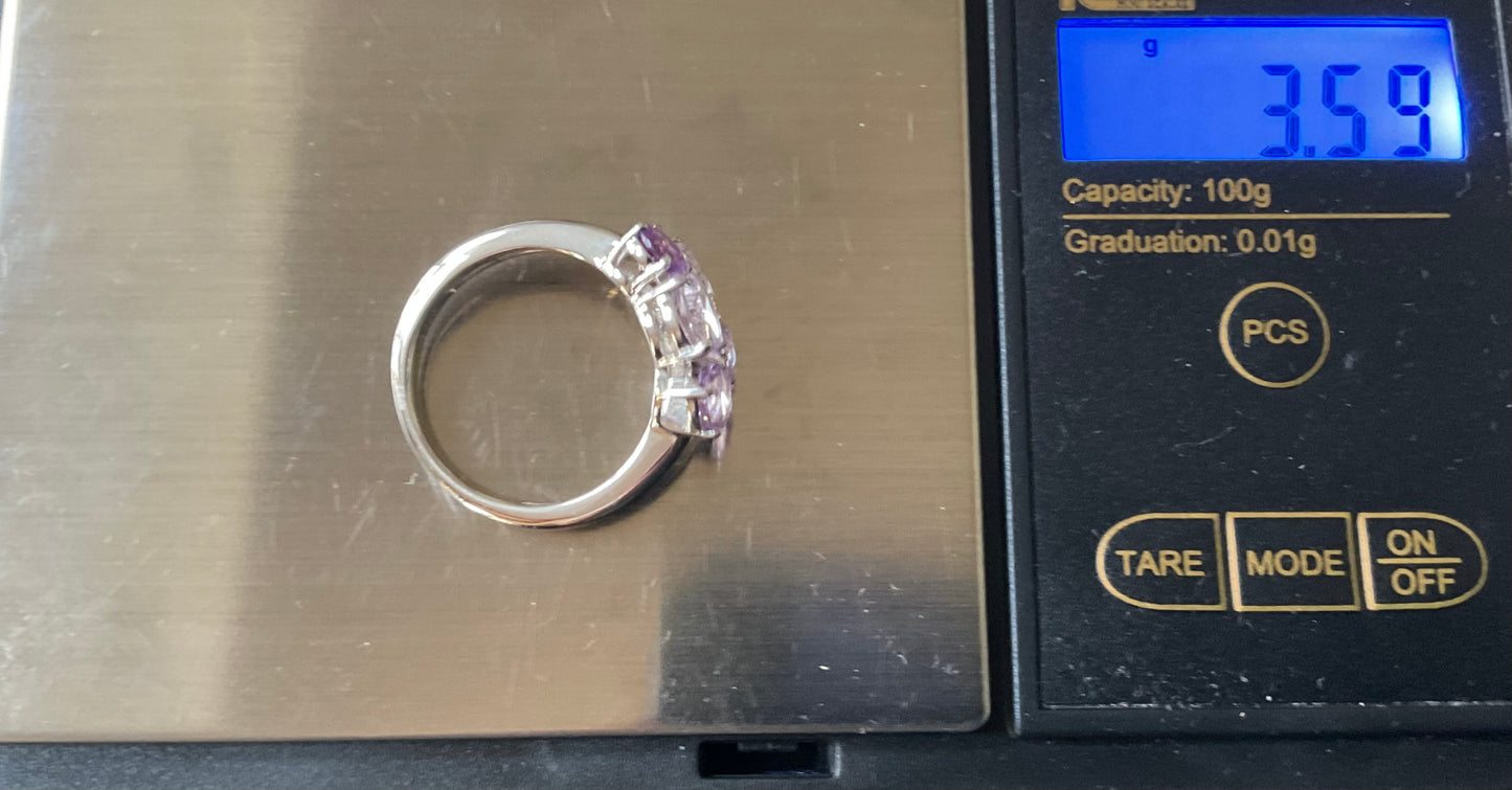 925 shades of Amethyst round cut bubble cluster ring size P1/2