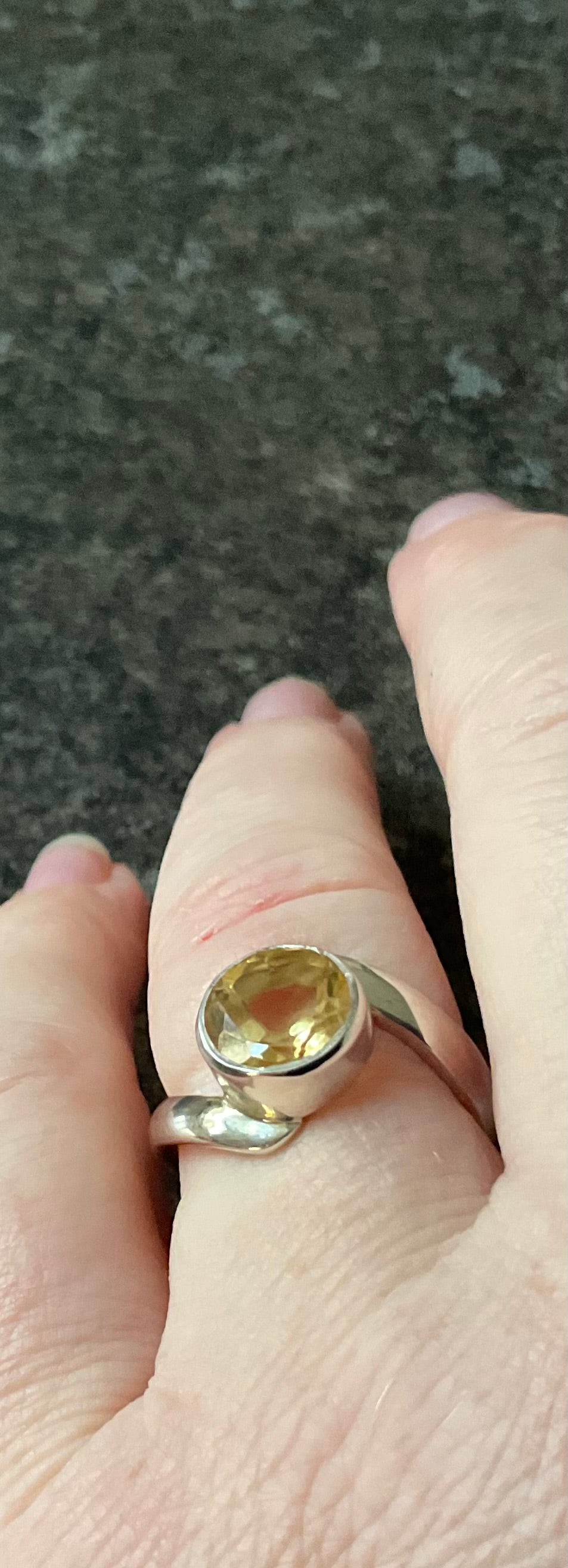 925 Citrine 9mm round cut solitaire bypass ring size P1/2
