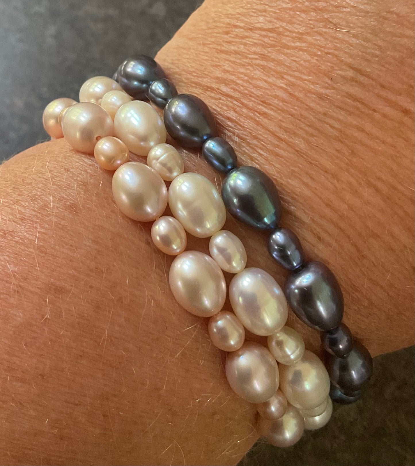 Honora set of 3 Freshwater Pearl stretch bracelets in pink, white and peacock blue