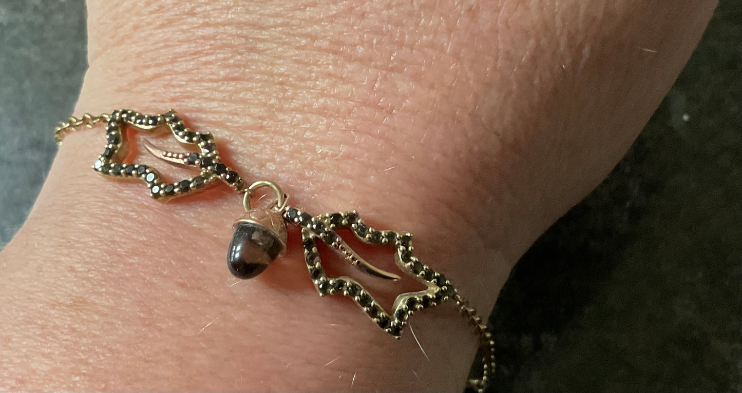 Rare Clogau 9ct Royal Oak Smokey Quartz bracelet yellow and rose gold with box and certificate
