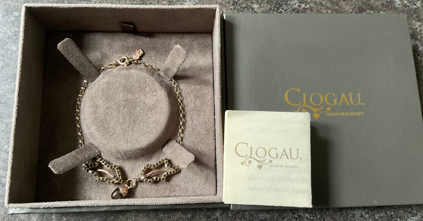 Rare Clogau 9ct Royal Oak Smokey Quartz bracelet yellow and rose gold with box and certificate
