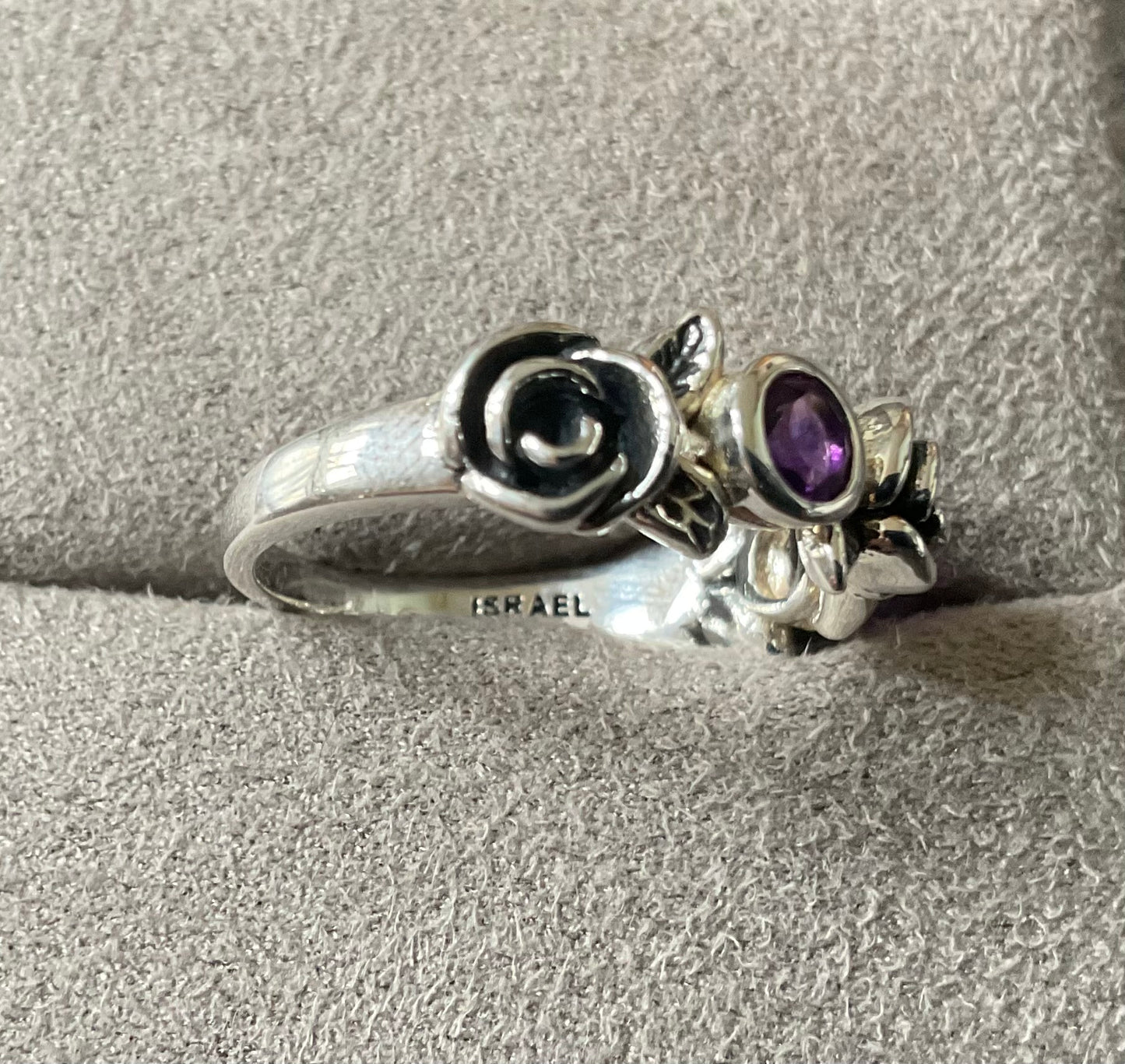 PZ ISREAL 925 Amethyst Rose ring size P sterling silver
