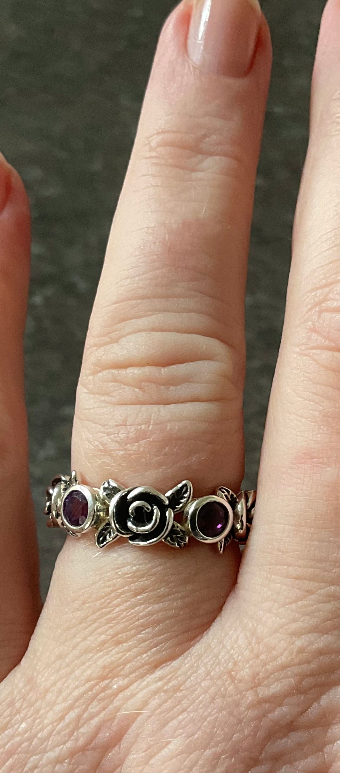 PZ ISREAL 925 Amethyst Rose ring size P sterling silver
