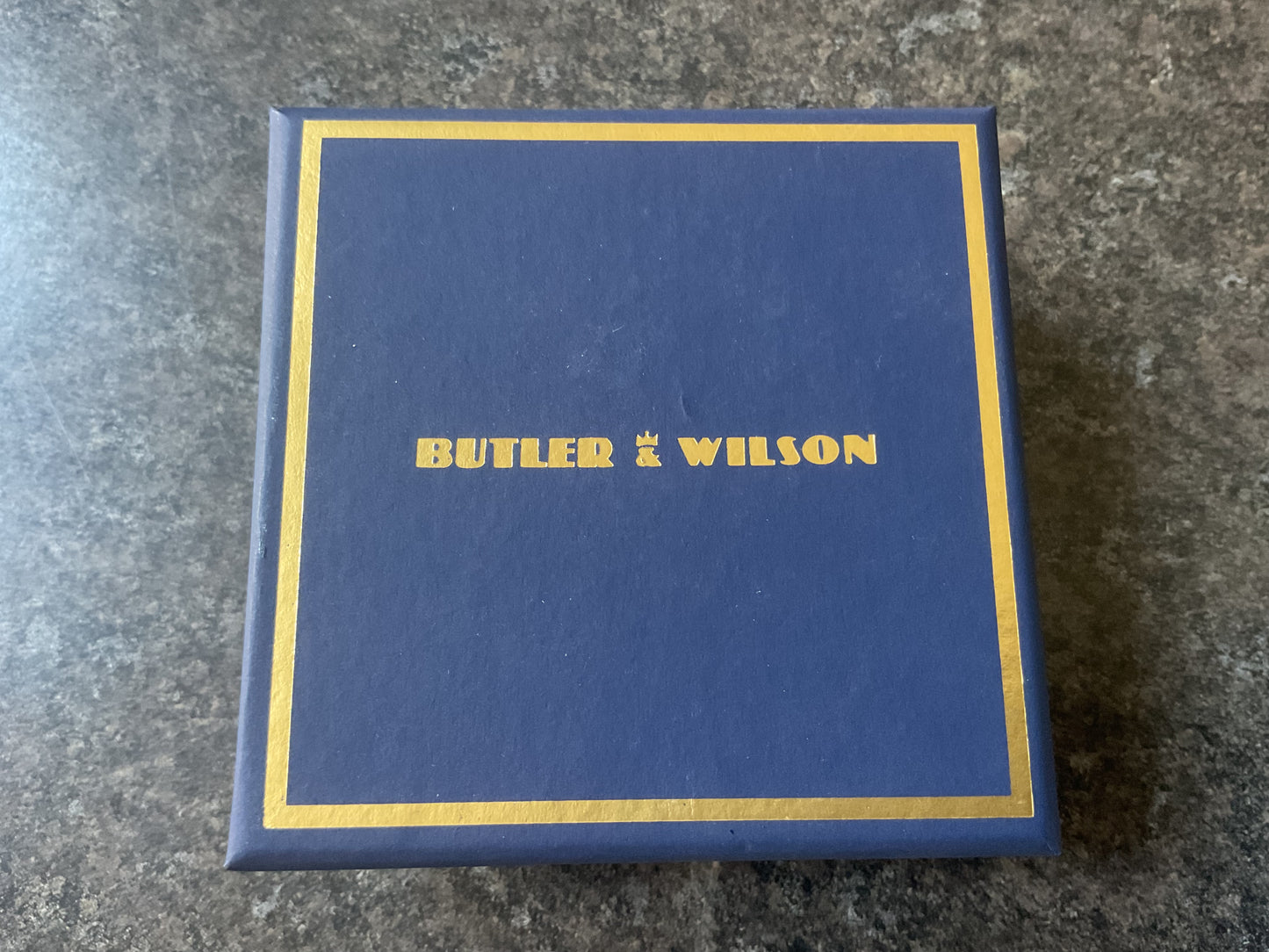 Butler and Wilson High Heel Blue glitter sparkle shoe dangle drop earrings sealed in box