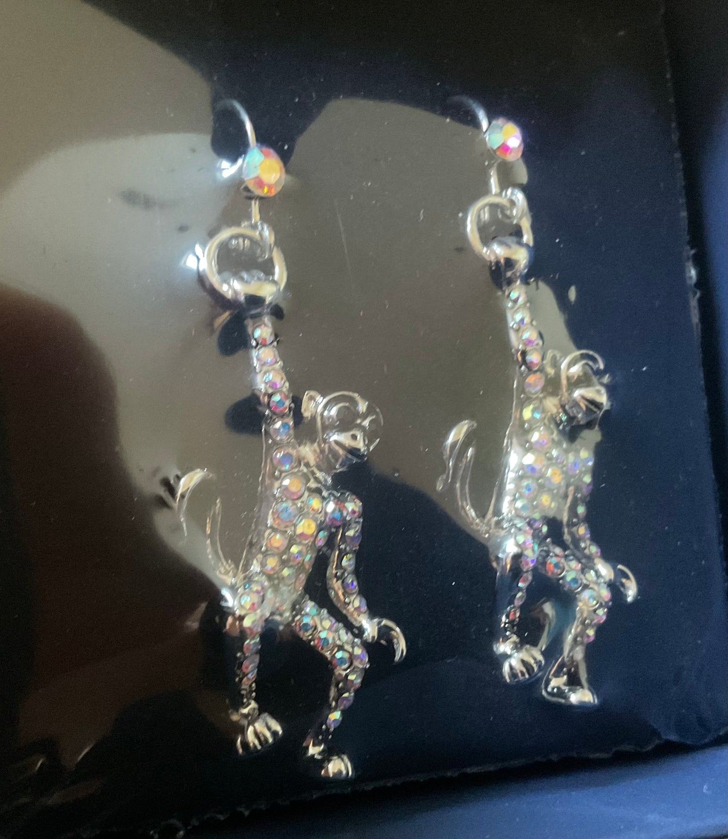 Butler and Wilson Swinging Monkeys silver tone crystal drop earrings sealed in original box