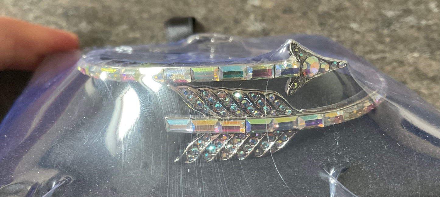 Butler and Wilson Clear Crystal Arrow bangle silver tone hinged bracelet aurora borealis crystals sealed original box