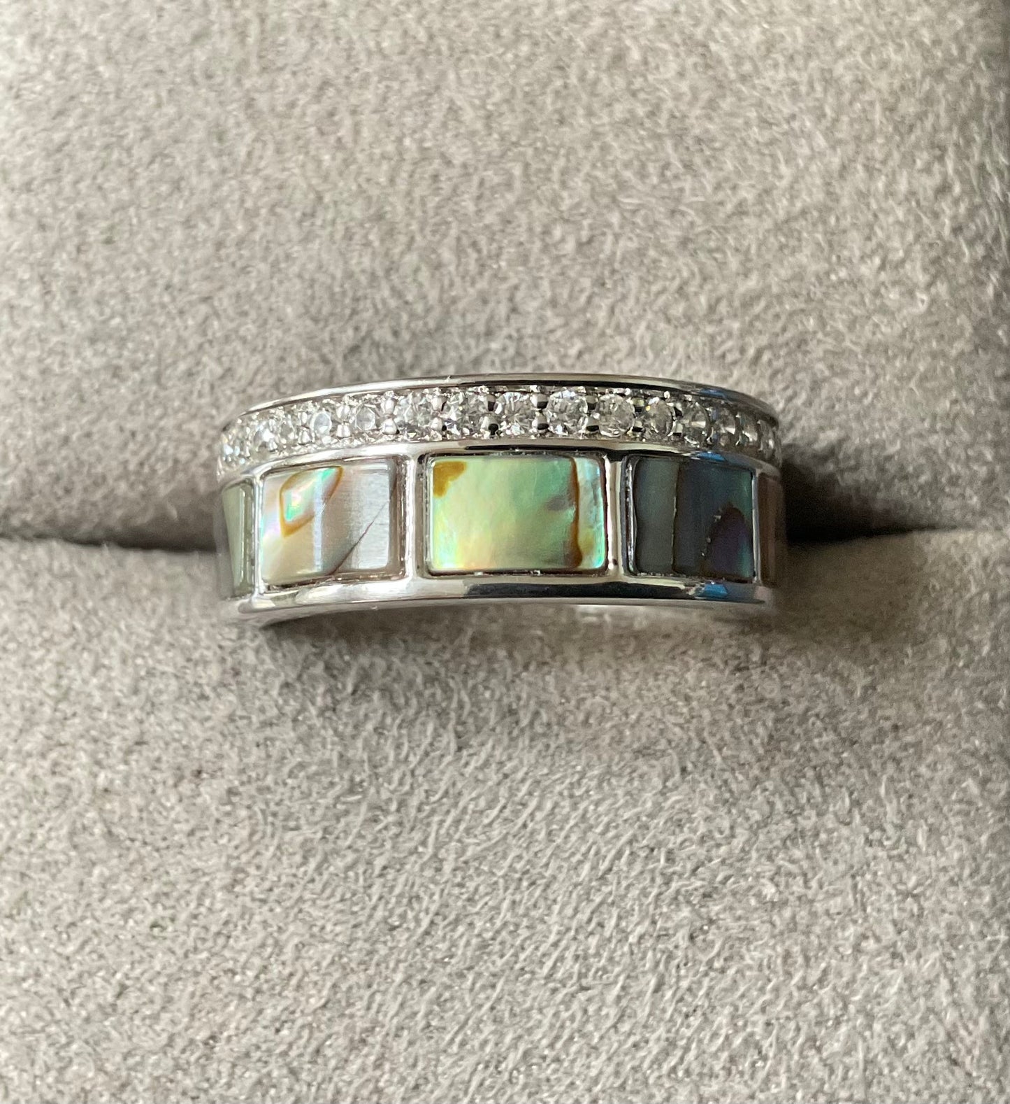 925 Abalone/Paua shell panel Diamonique ring size O1/2-P 5.75g QVC