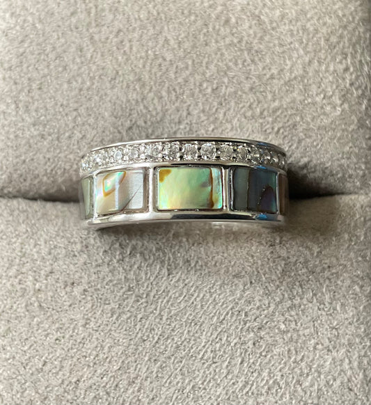 925 Abalone/Paua shell panel Diamonique ring size O1/2-P 5.75g QVC