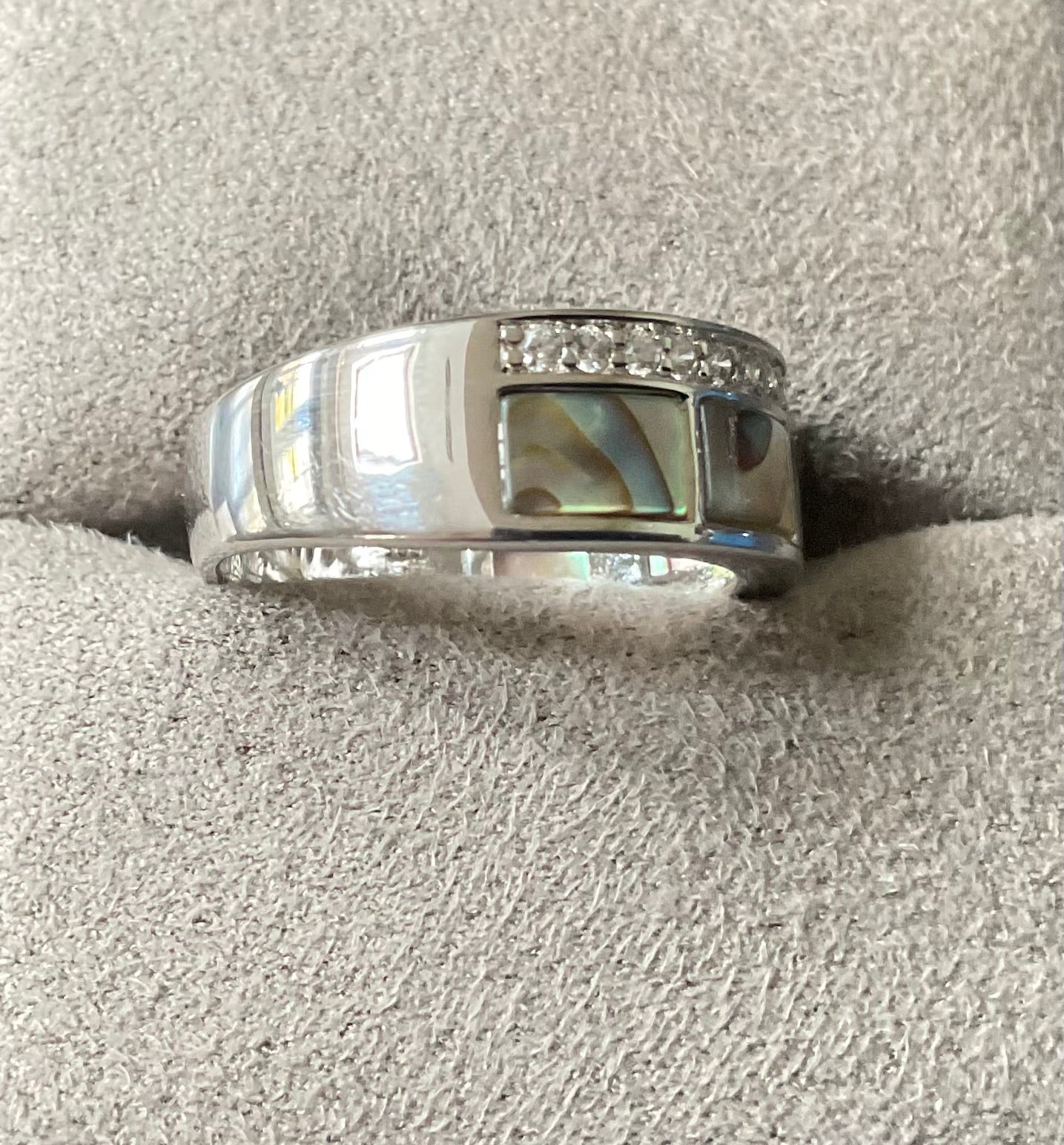 925 Abalone/Paua shell panel Diamonique ring size O1/2-P 5.75g QVC