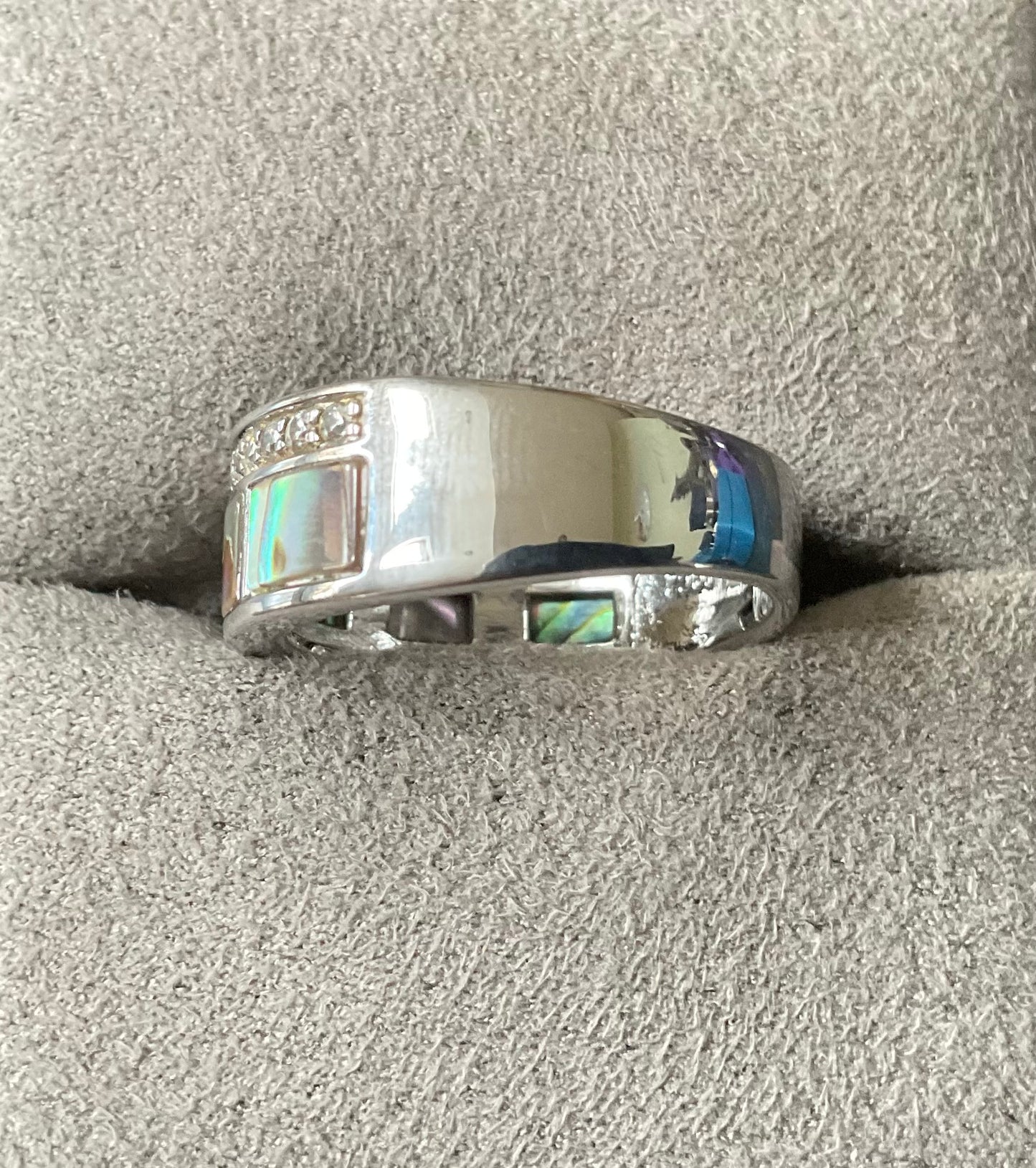 925 Abalone/Paua shell panel Diamonique ring size O1/2-P 5.75g QVC