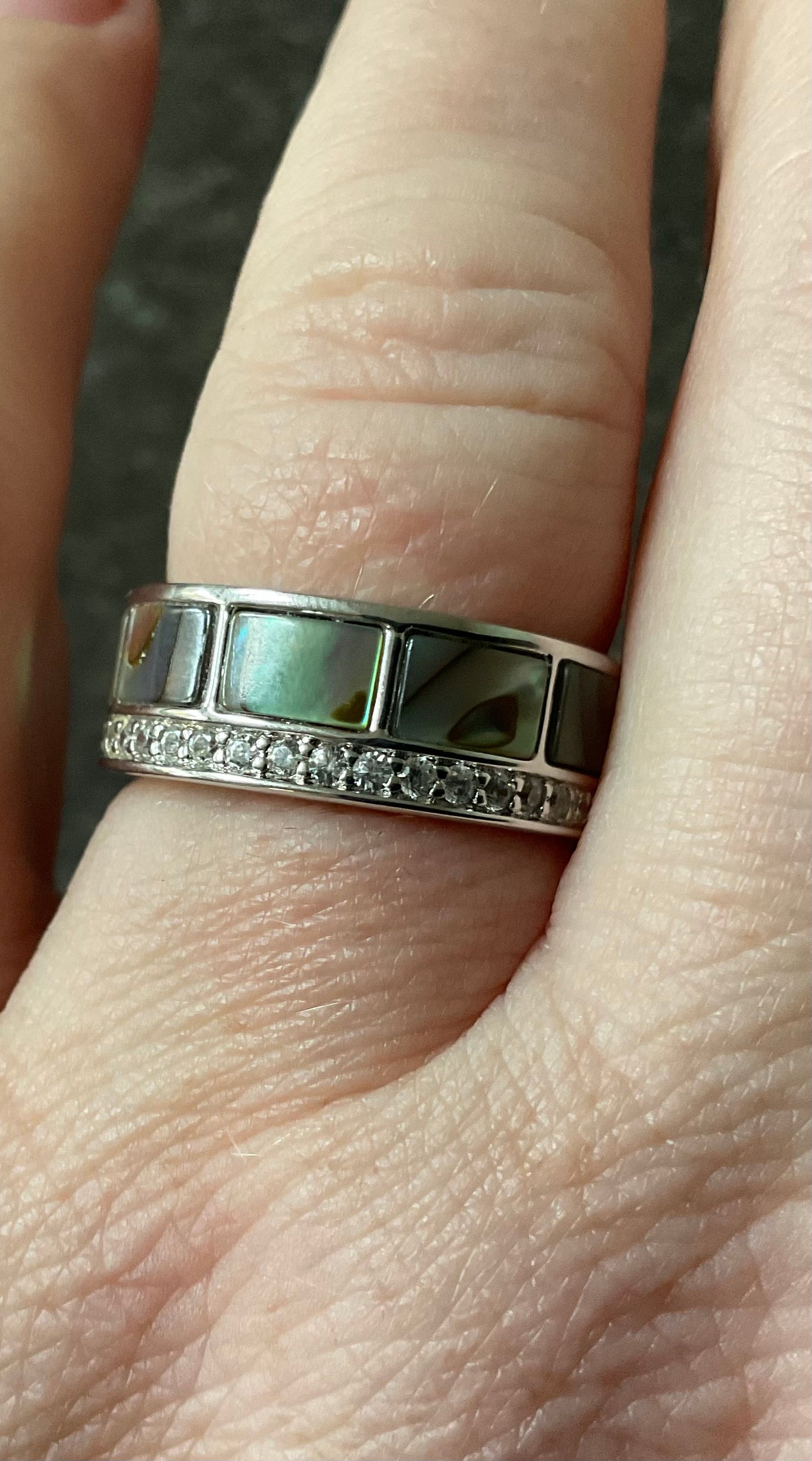 925 Abalone/Paua shell panel Diamonique ring size O1/2-P 5.75g QVC