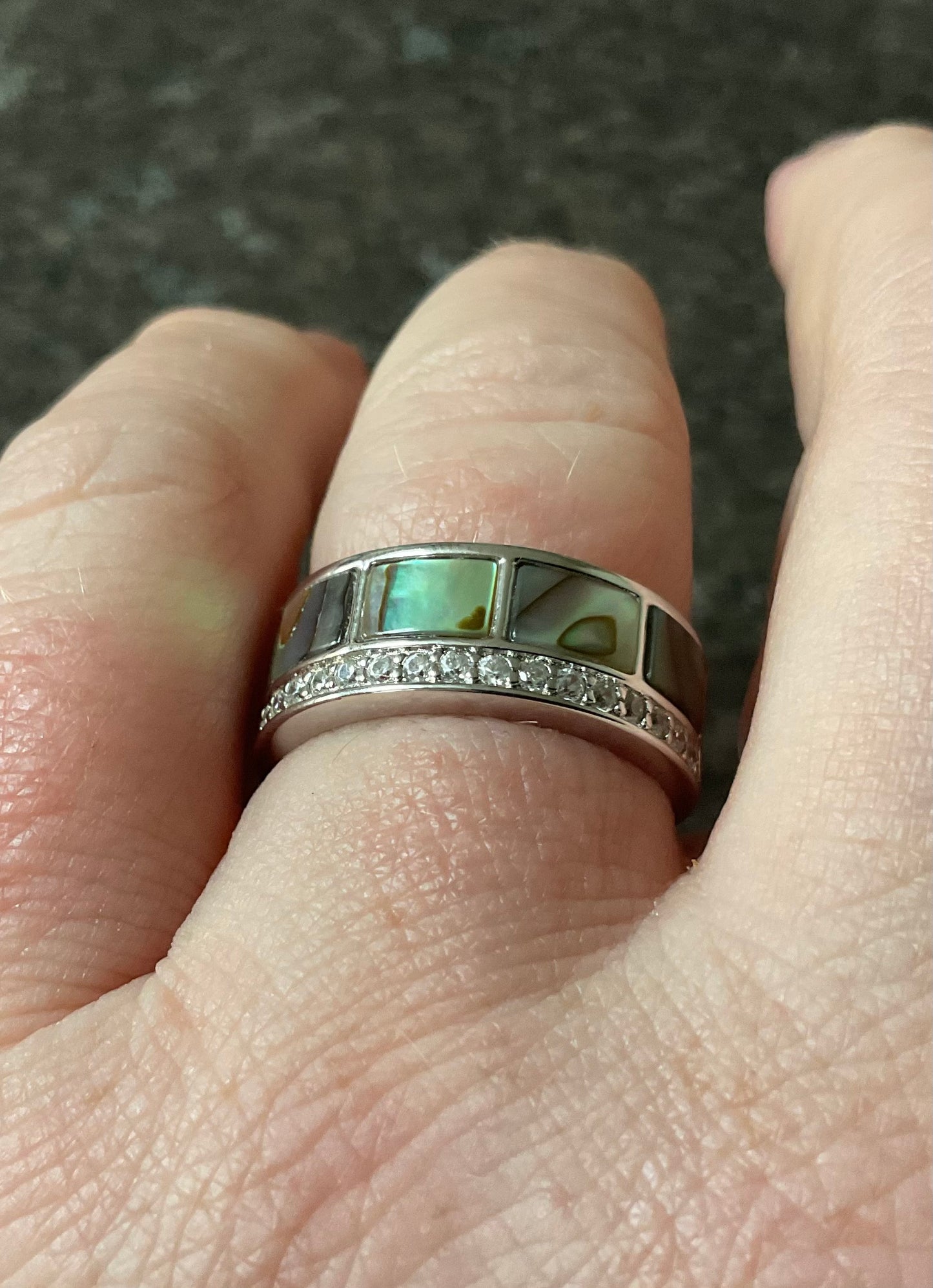 925 Abalone/Paua shell panel Diamonique ring size O1/2-P 5.75g QVC