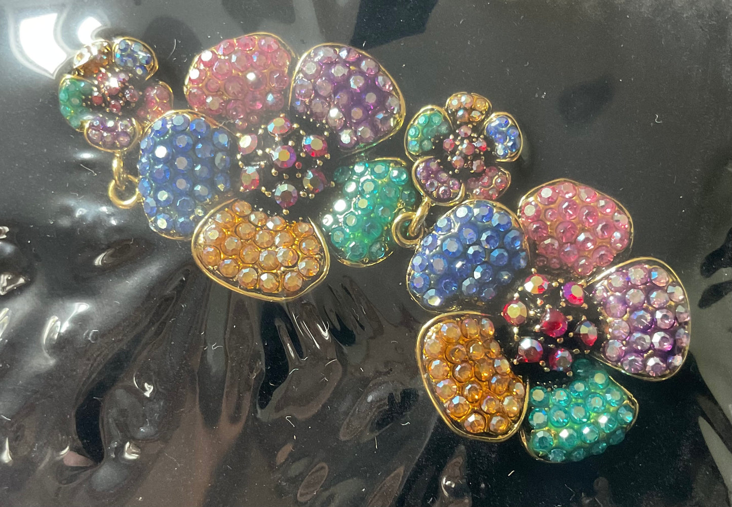 Butler and Wilson Large Multicolour crystal flower drop dangle earrings sealed in original box