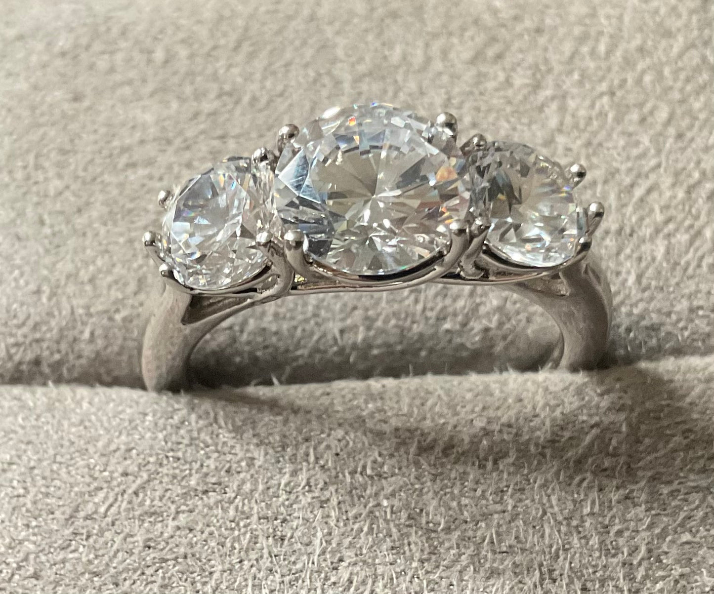 925 Michelle Mone Diamonique Trilogy past present and future ring size P sterling silver QVC