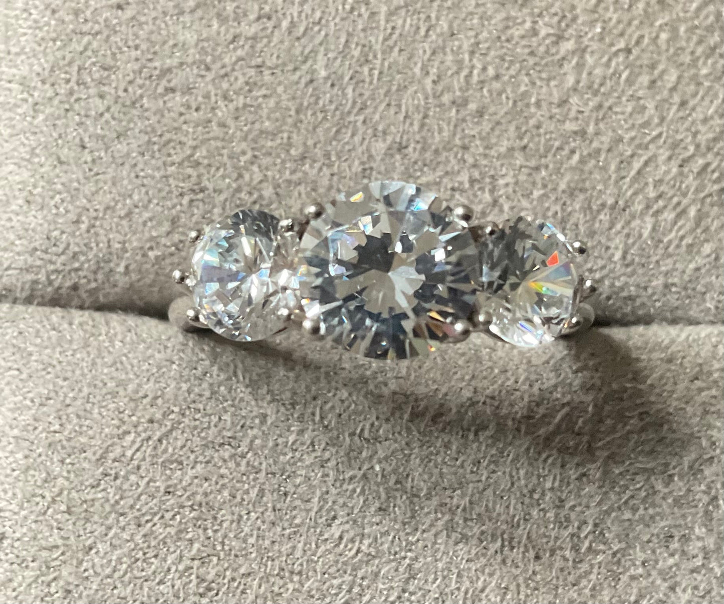 925 Michelle Mone Diamonique Trilogy past present and future ring size P sterling silver QVC