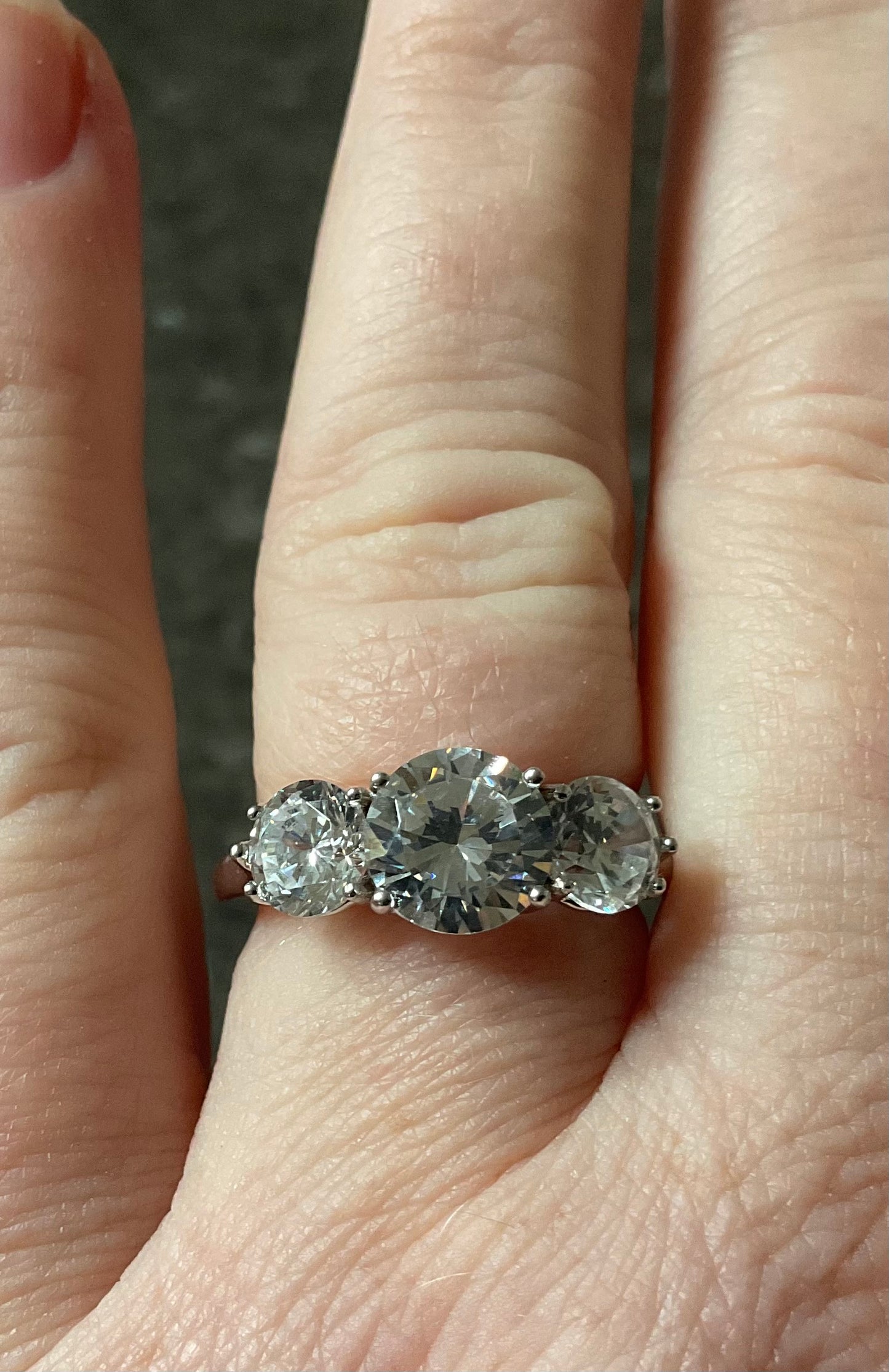 925 Michelle Mone Diamonique Trilogy past present and future ring size P sterling silver QVC