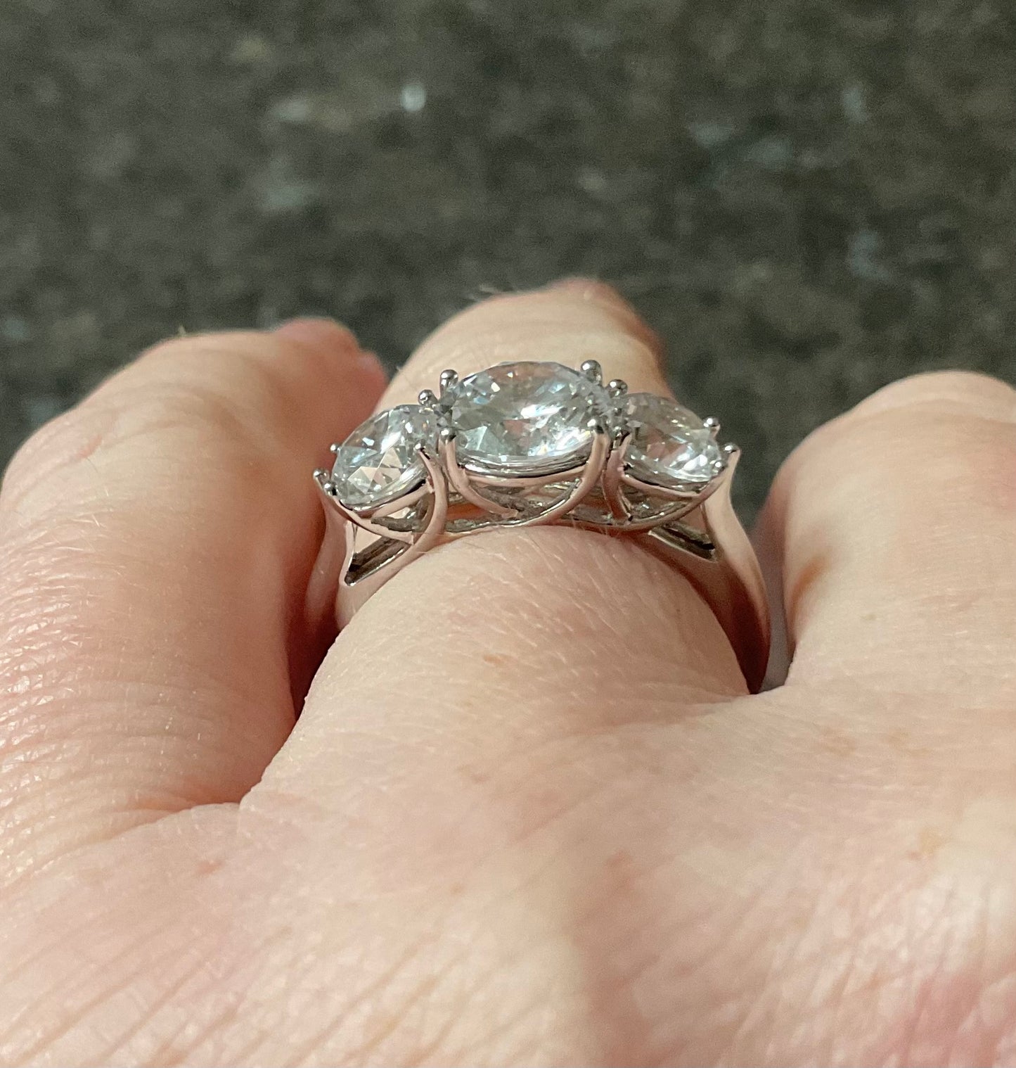 925 Michelle Mone Diamonique Trilogy past present and future ring size P sterling silver QVC