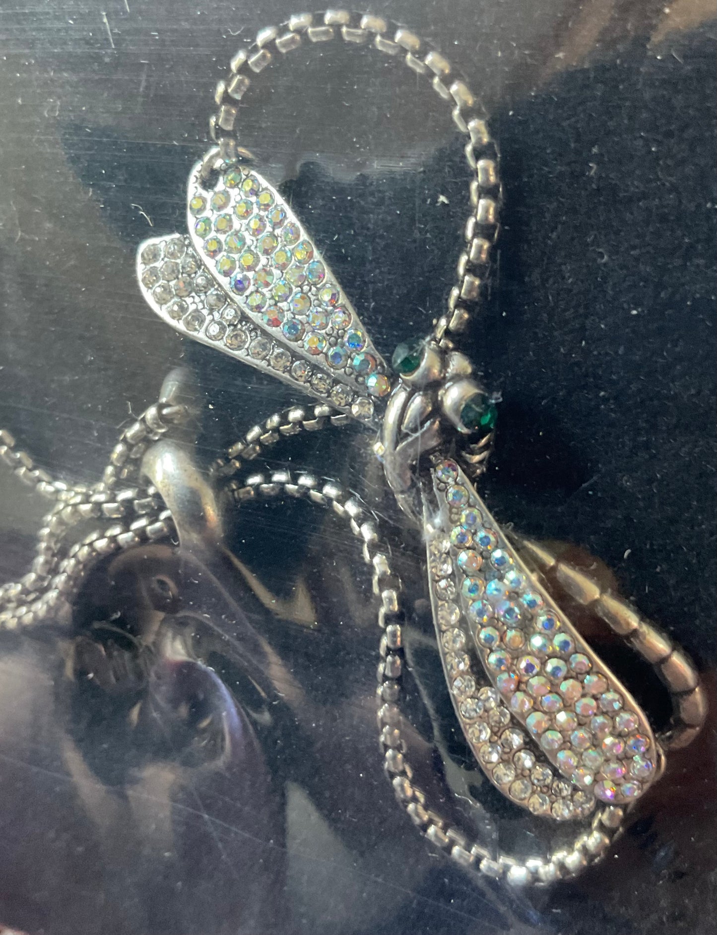 Butler and Wilson Dragonfly adjustable bracelet with clear and aurora borealis crystals silver tone sealed in original box