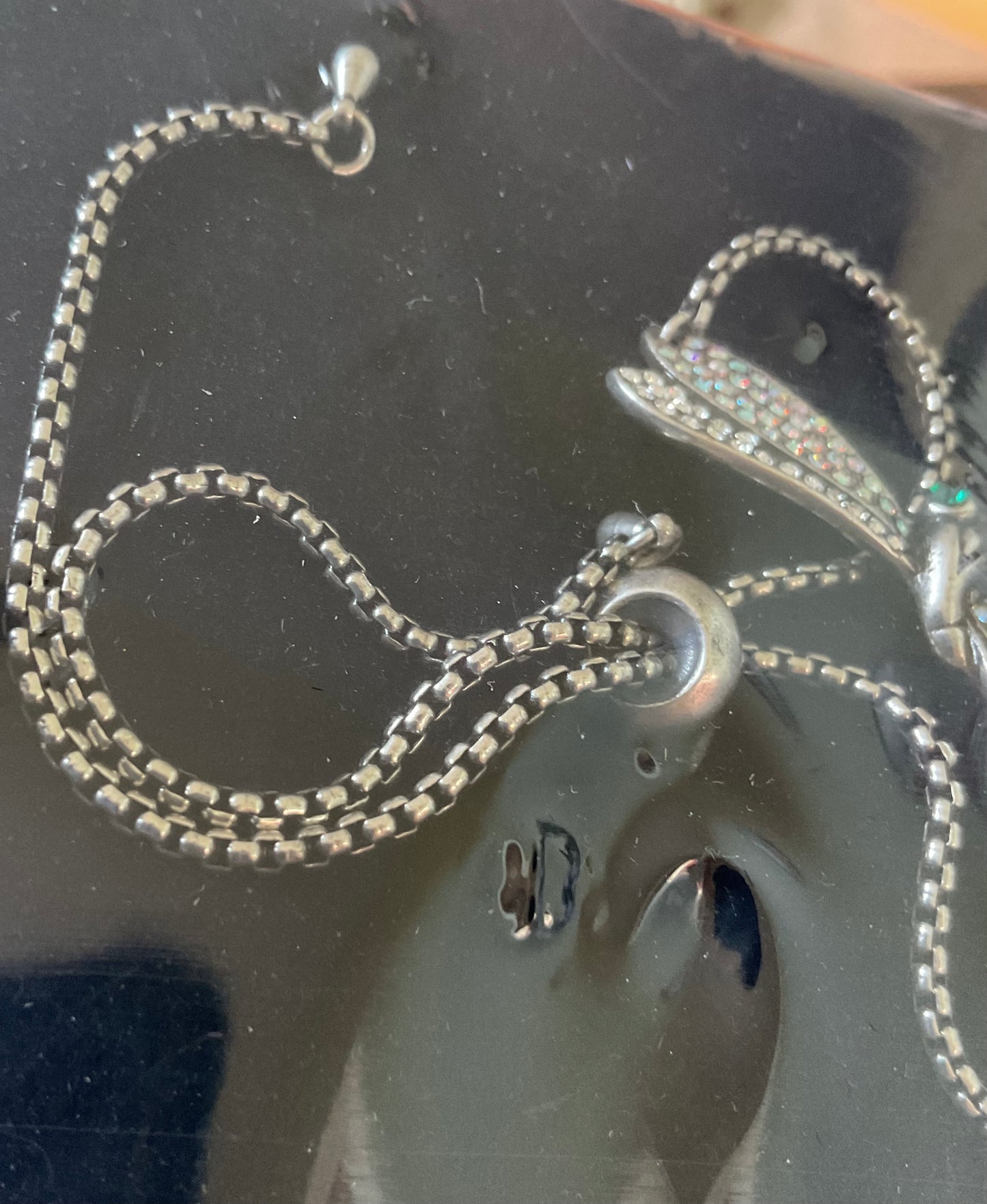Butler and Wilson Dragonfly adjustable bracelet with clear and aurora borealis crystals silver tone sealed in original box