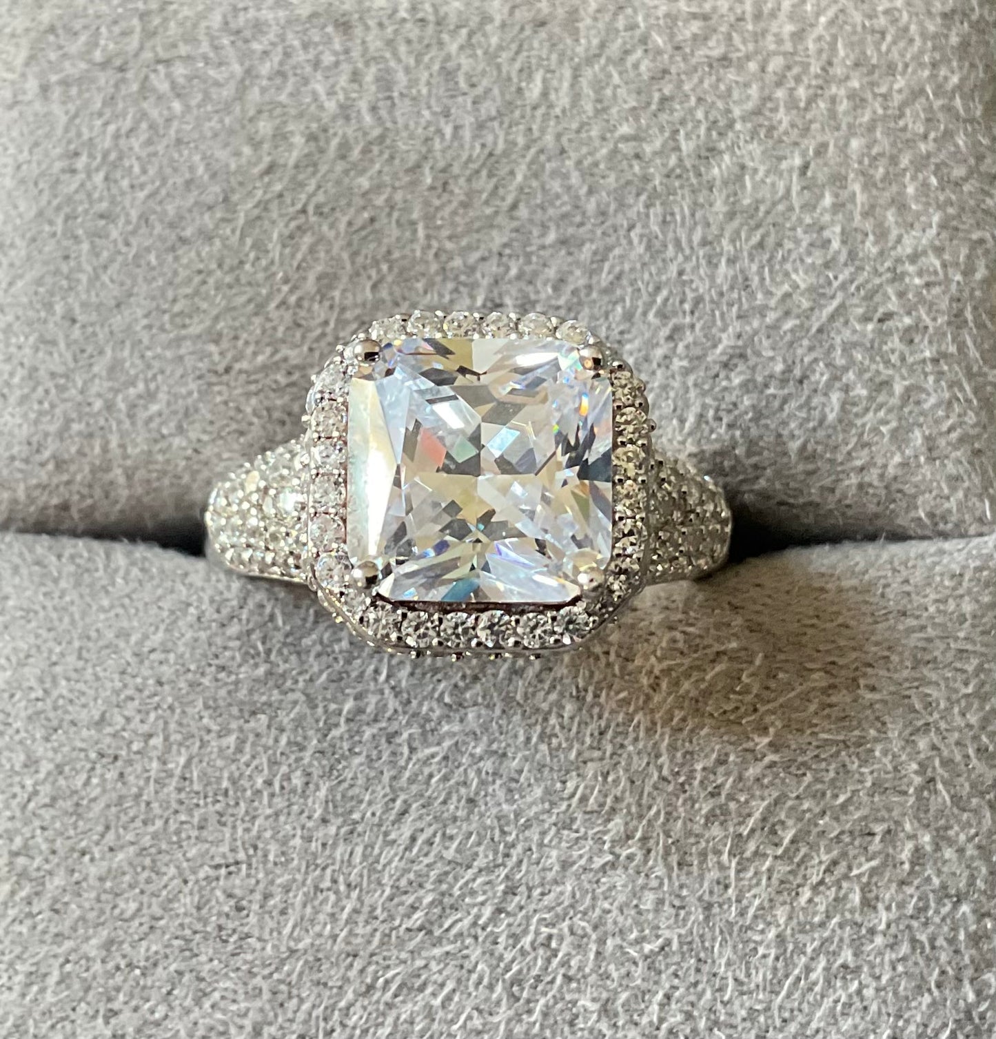 Michelle Mone 925 square cut CZ halo cluster ring size P sterling silver QVC