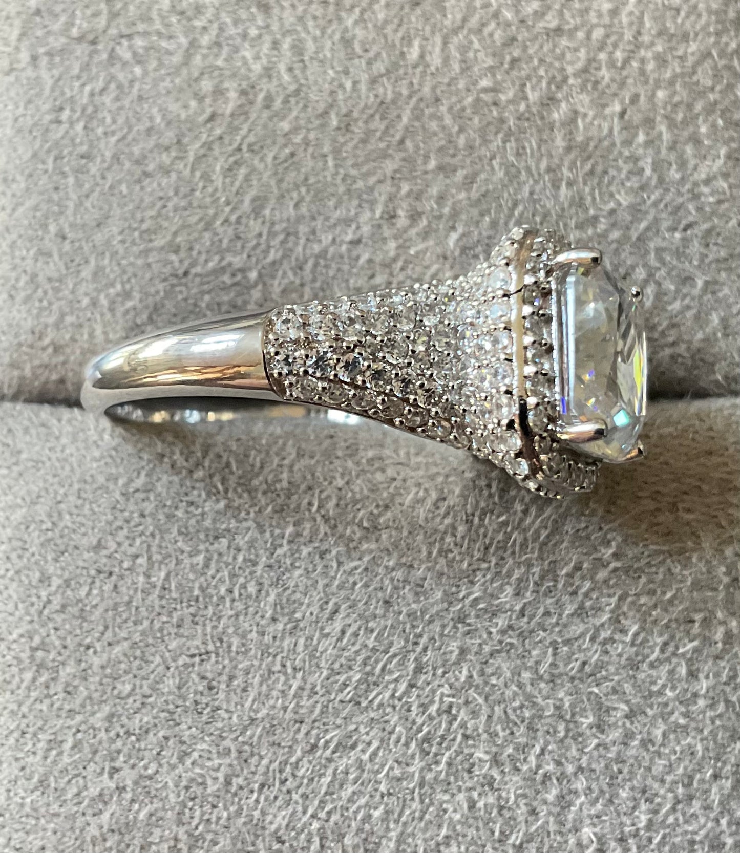 Michelle Mone 925 square cut CZ halo cluster ring size P sterling silver QVC