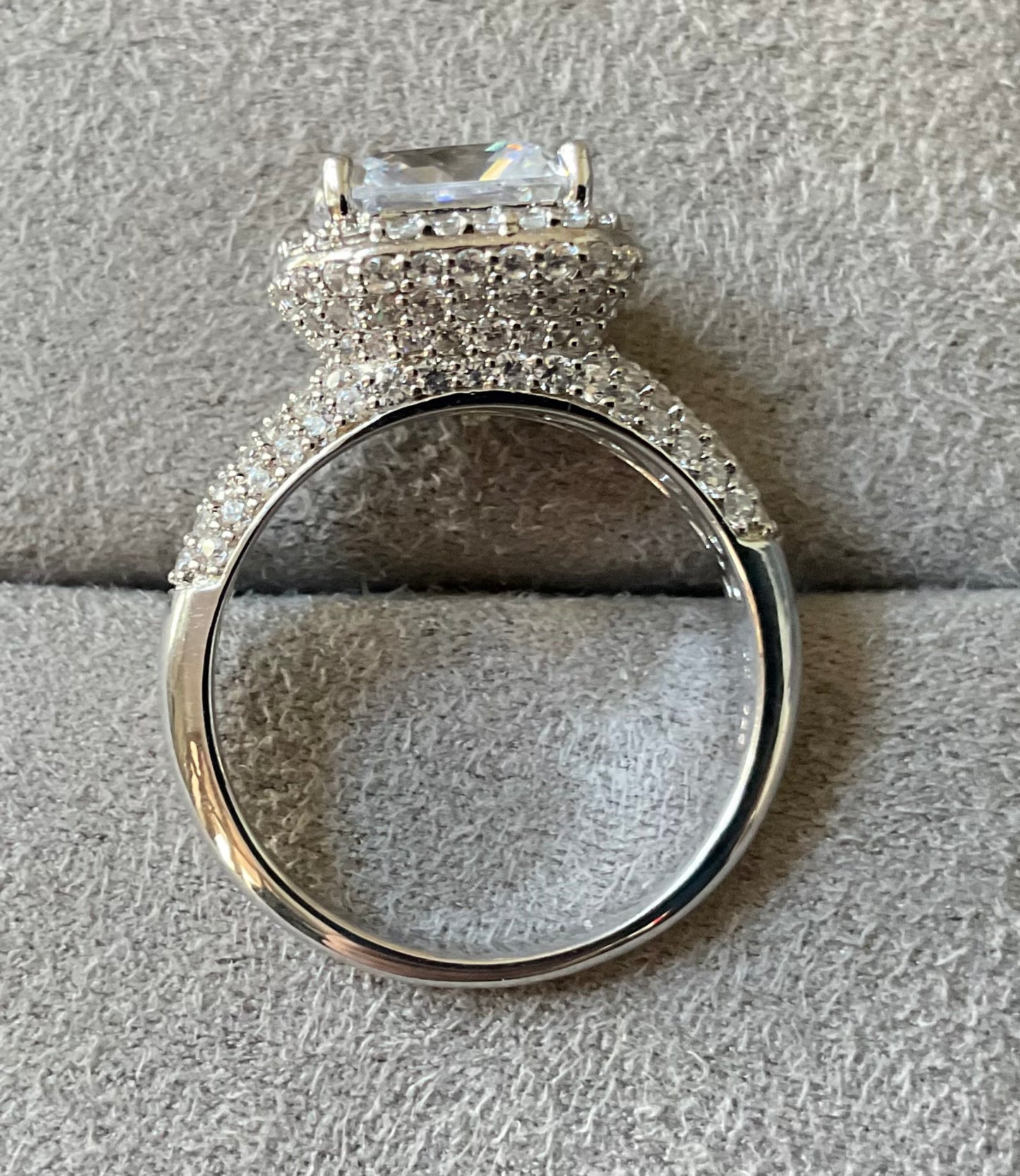 Michelle Mone 925 square cut CZ halo cluster ring size P sterling silver QVC