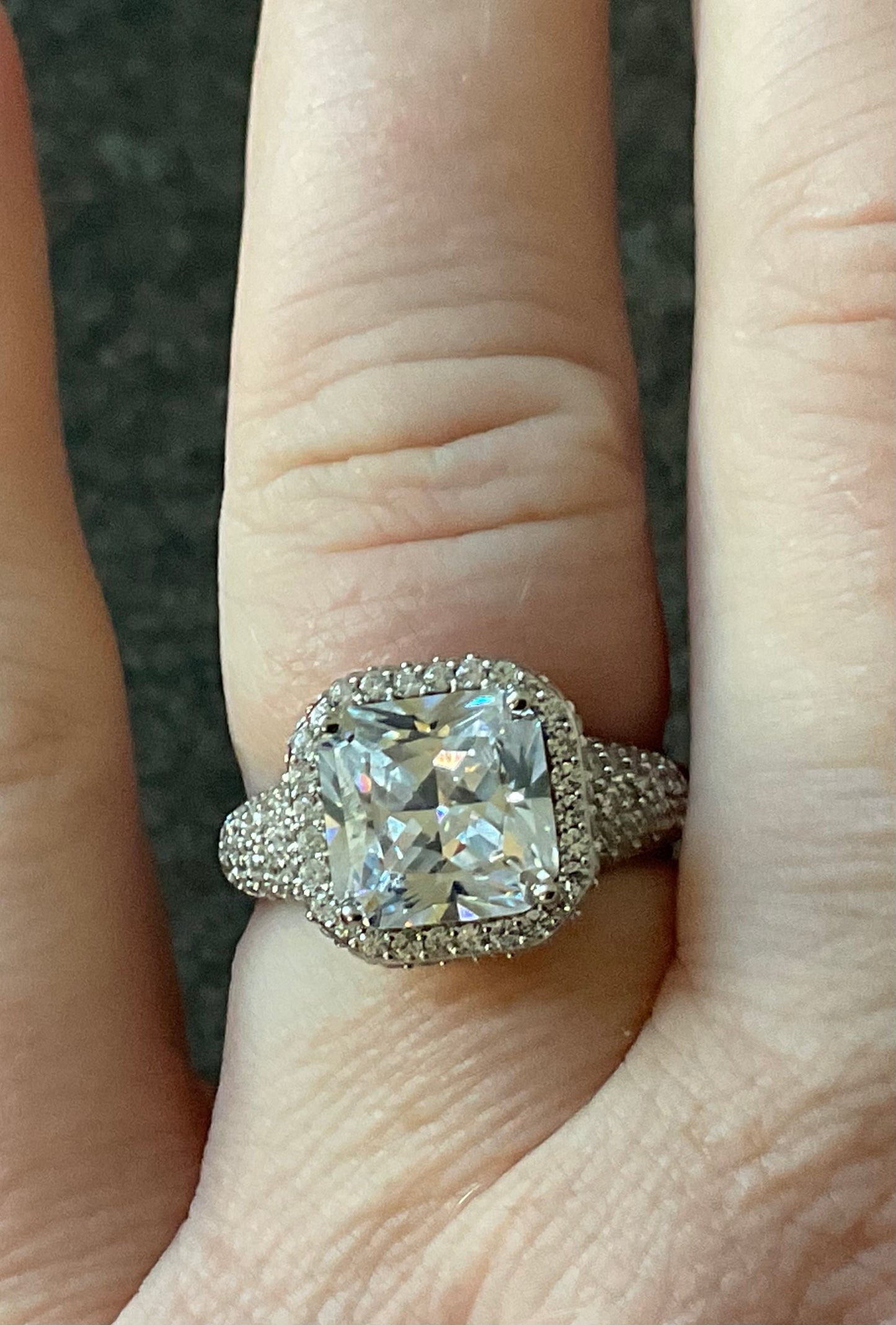 Michelle Mone 925 square cut CZ halo cluster ring size P sterling silver QVC