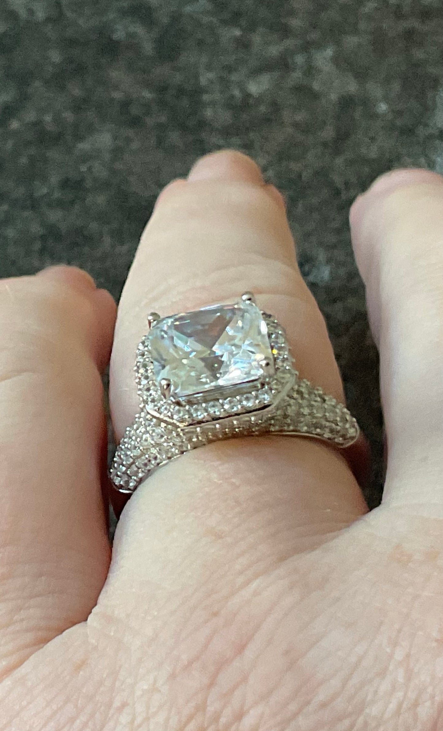 Michelle Mone 925 square cut CZ halo cluster ring size P sterling silver QVC