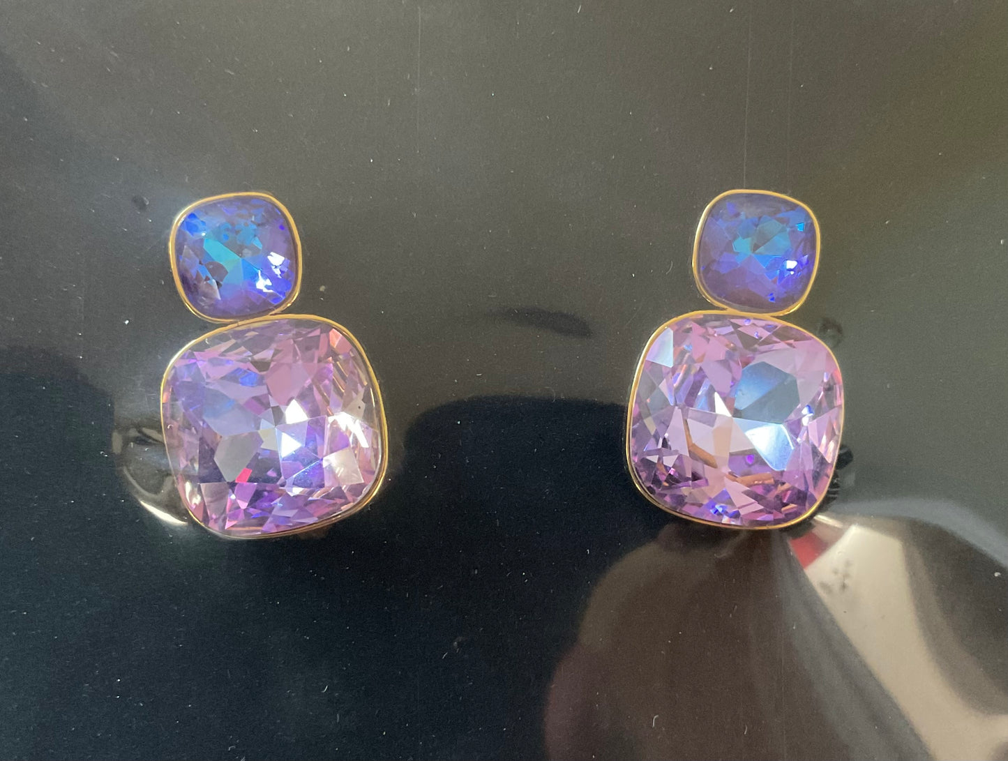 Butler and Wilson Graduated Crystal drop blue and pink crystal earrings sealed in original box