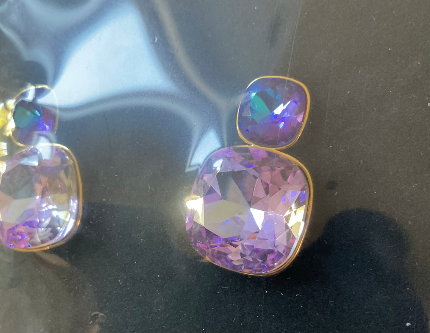 Butler and Wilson Graduated Crystal drop blue and pink crystal earrings sealed in original box