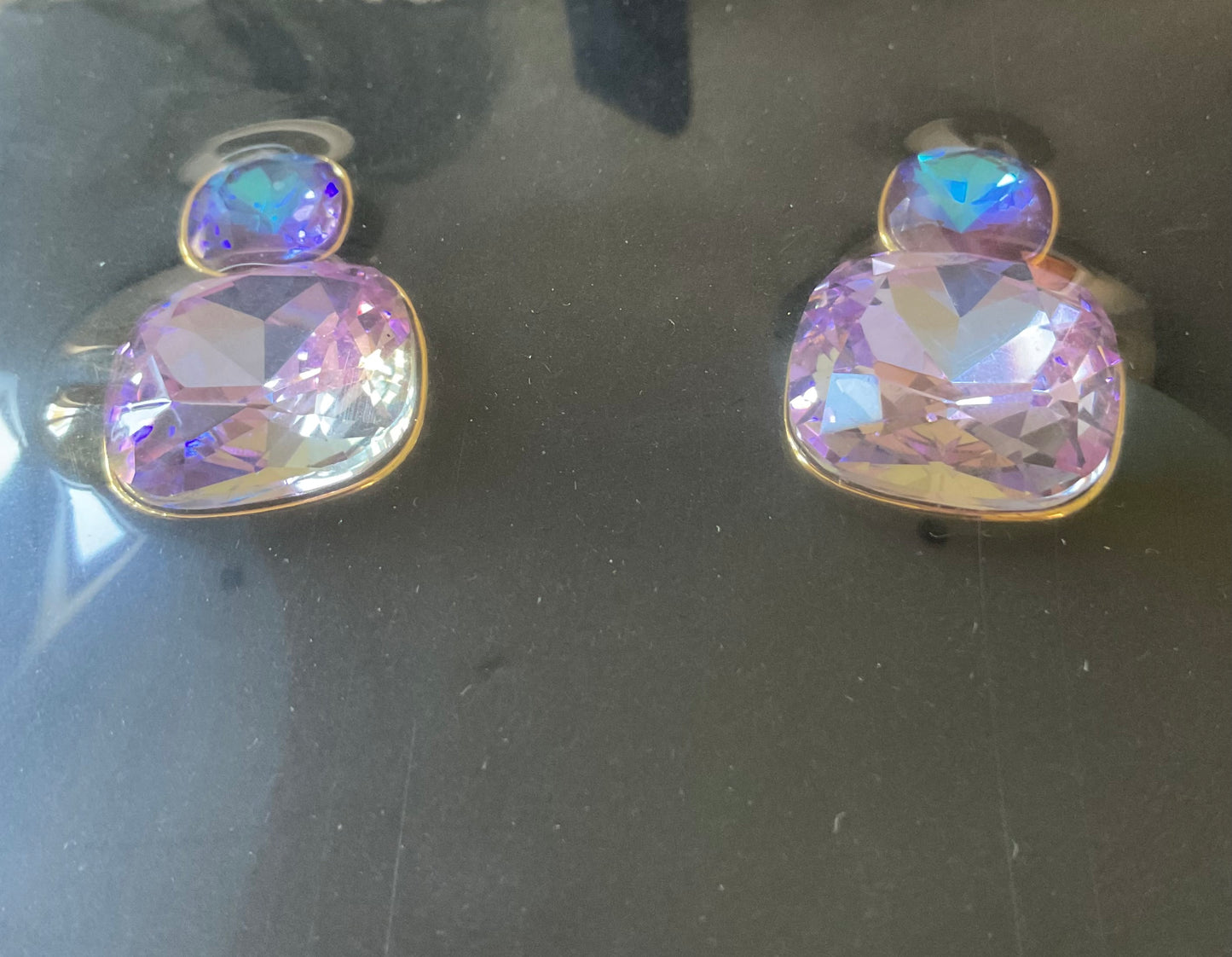 Butler and Wilson Graduated Crystal drop blue and pink crystal earrings sealed in original box