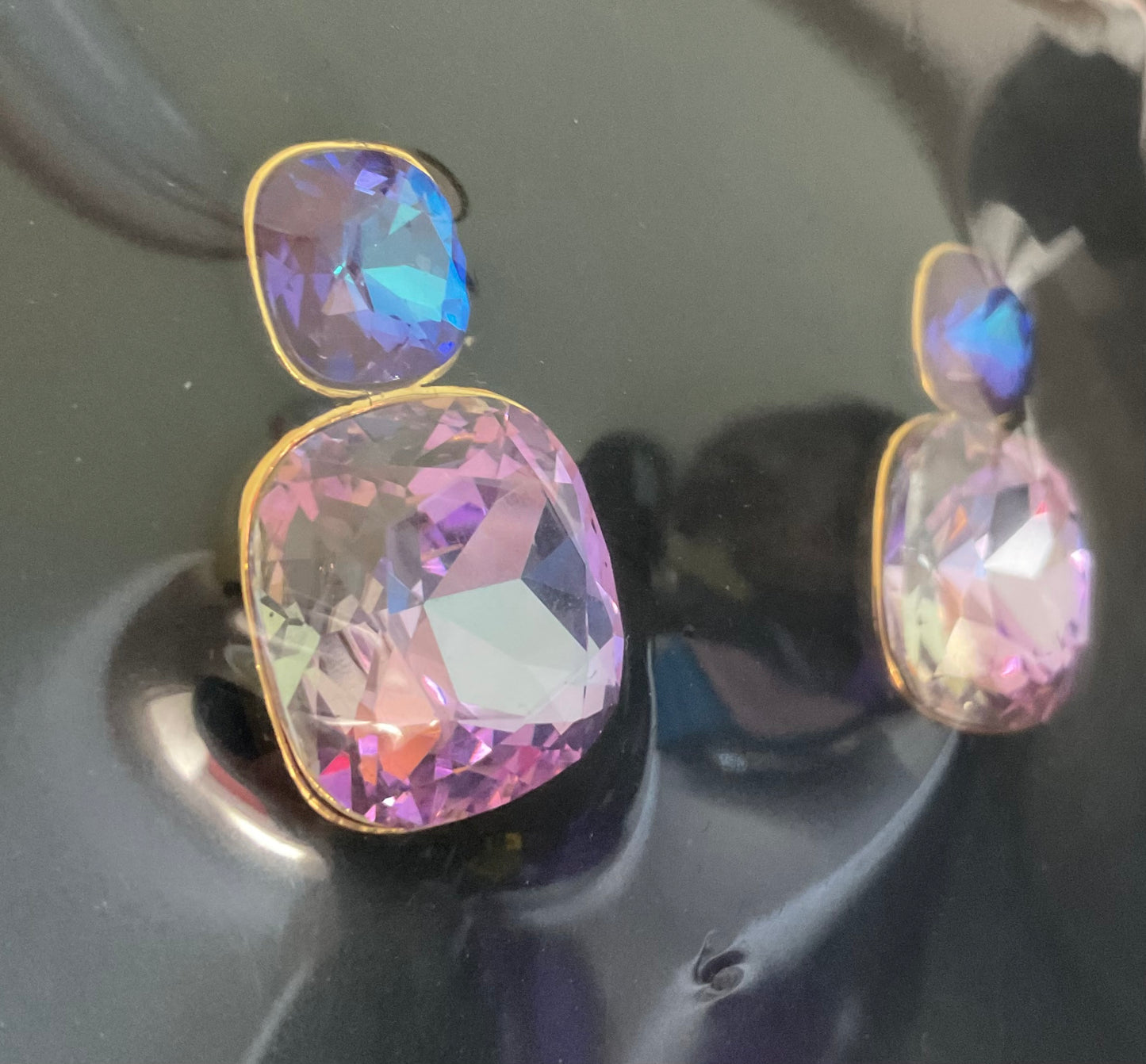 Butler and Wilson Graduated Crystal drop blue and pink crystal earrings sealed in original box