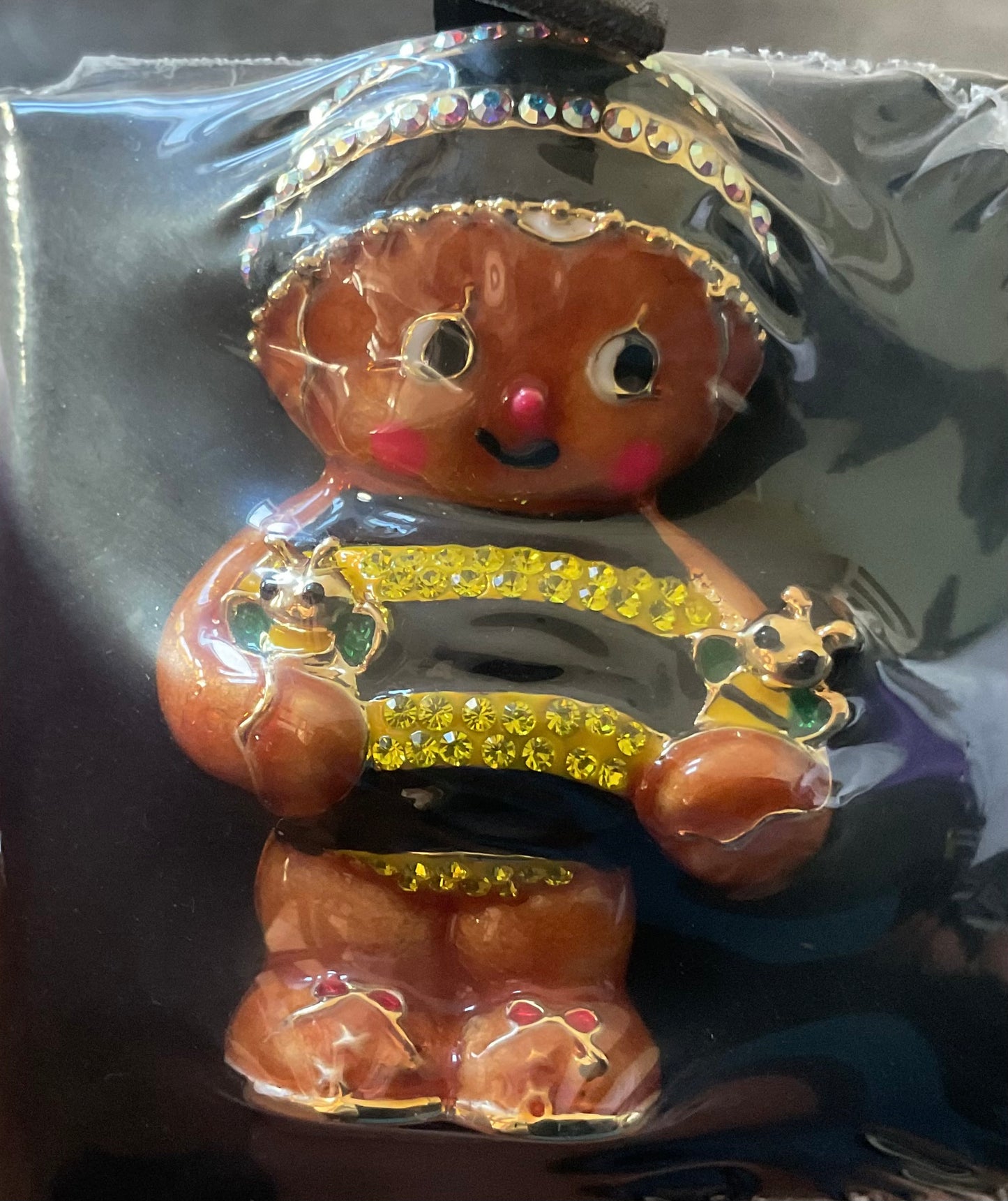 Butler and Wilson enamel and crystal Gingerbread Man brooch gold tone sealed in original box