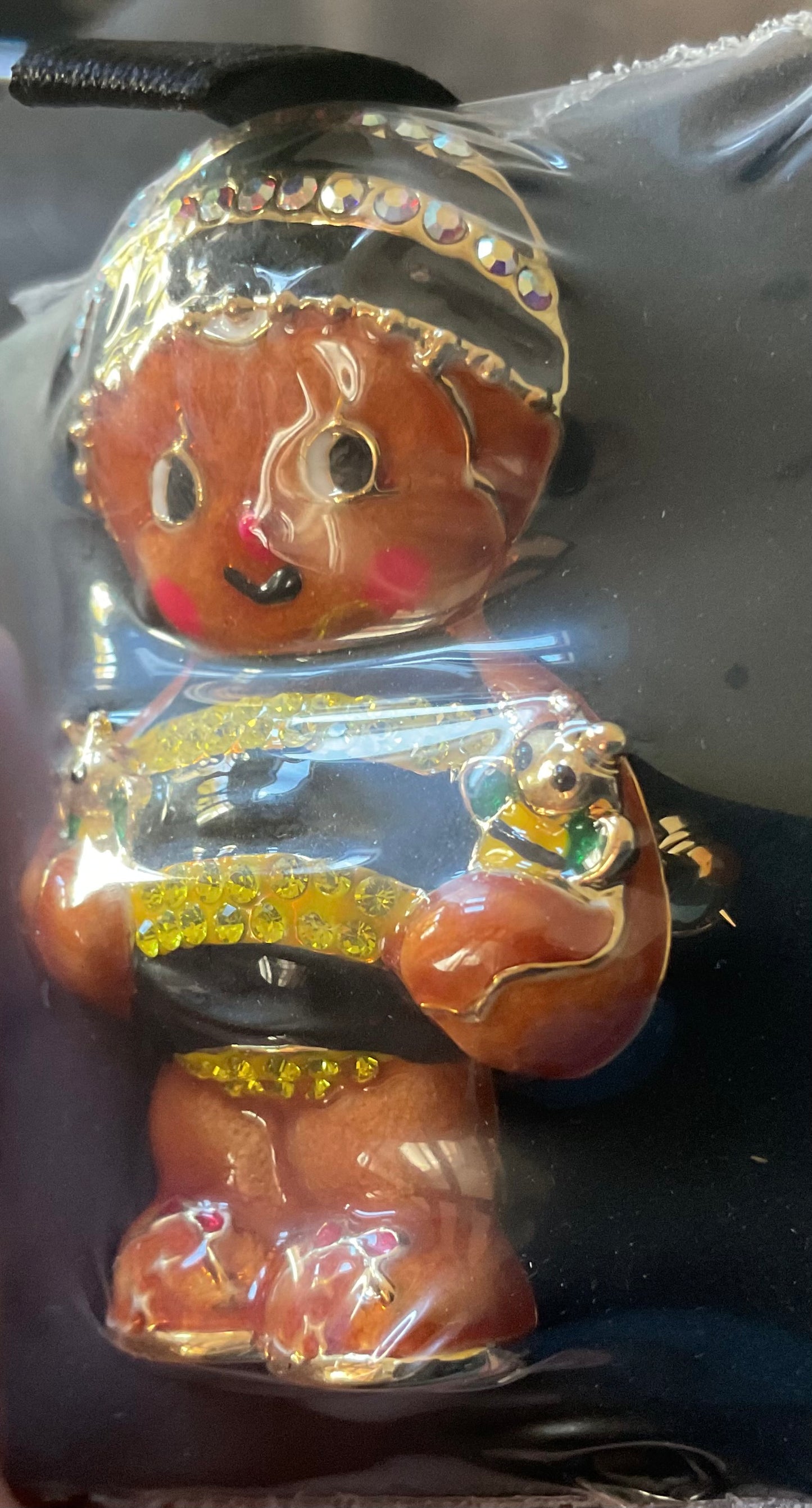 Butler and Wilson enamel and crystal Gingerbread Man brooch gold tone sealed in original box